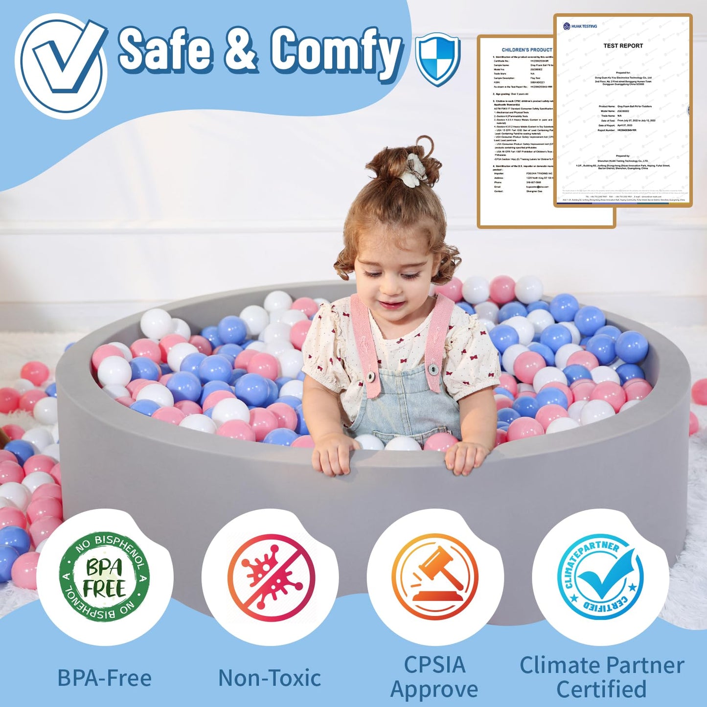 Wilwolfer Foam Ball Pit for Toddlers — 100 Balls, Large Baby Playpen (Indoor/Outdoor)