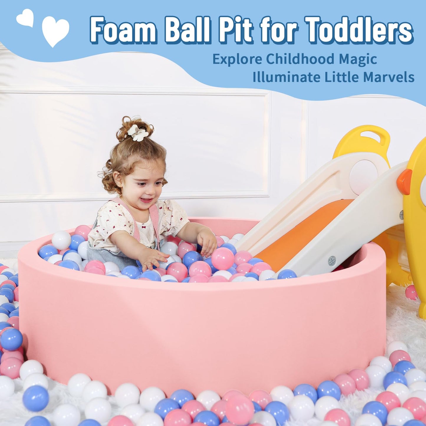 Wilwolfer Foam Ball Pit with 100 Balls – Large Toddler Indoor/Outdoor Playpen