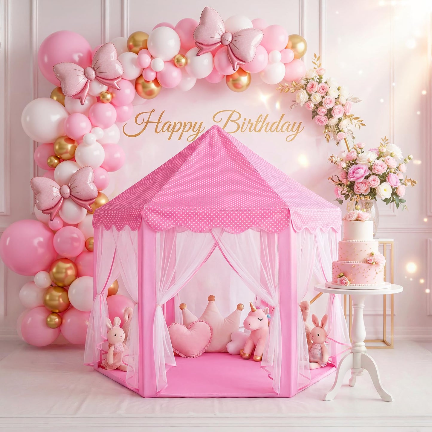 Wilwolfer Princess Castle Play Tent for Girls – Large Hexagon Playhouse with Star Lights