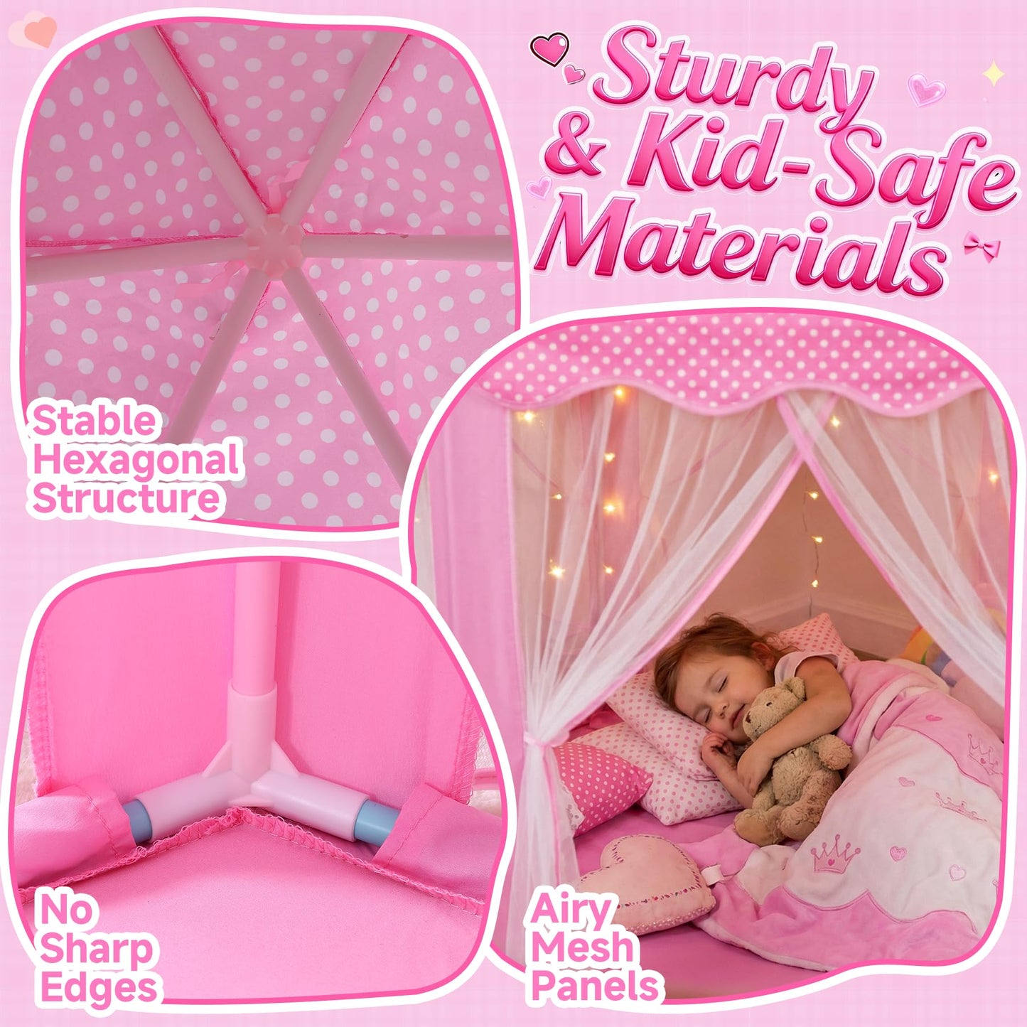 Wilwolfer Princess Castle Play Tent for Girls – Large Hexagon Playhouse with Star Lights