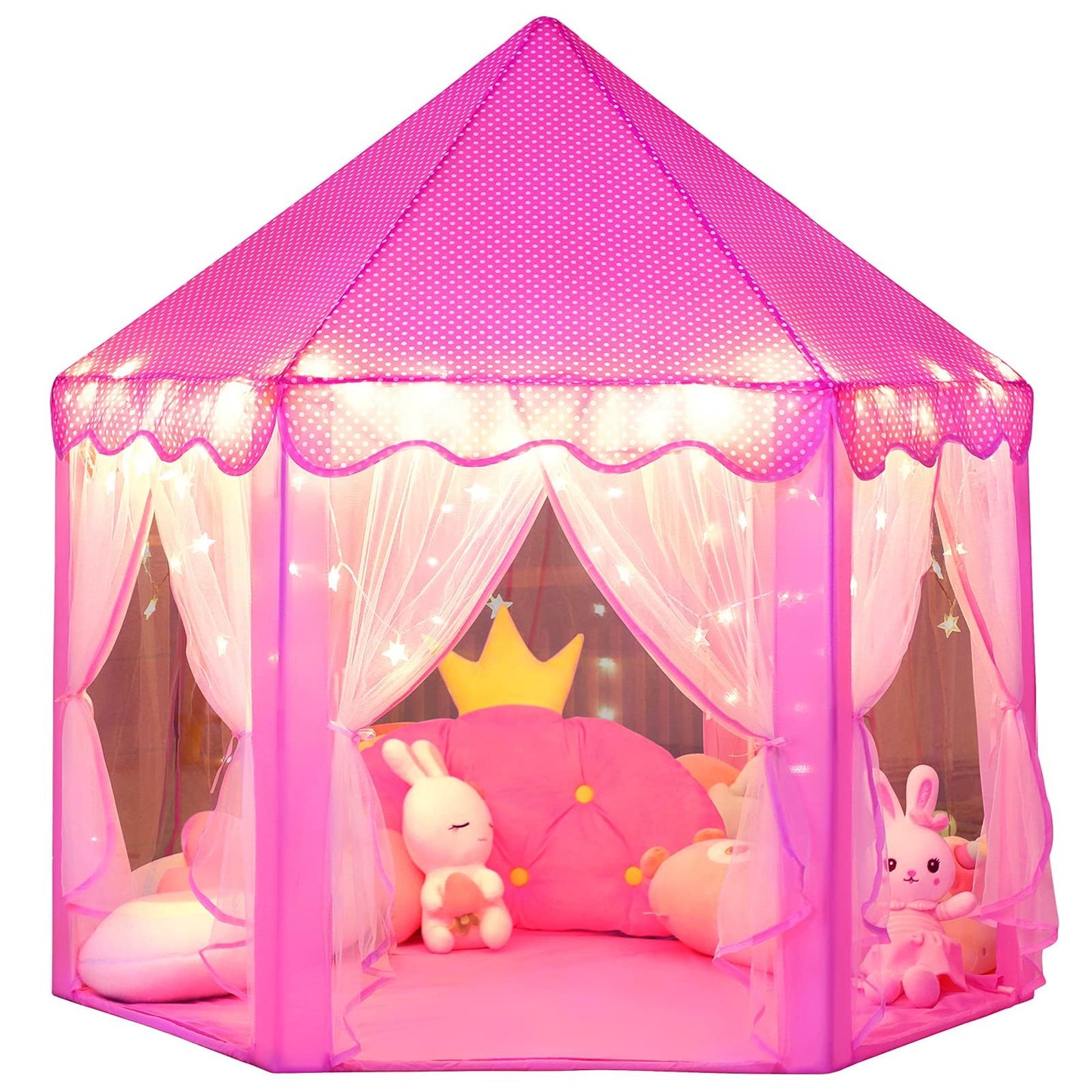 Wilwolfer Princess Castle Play Tent for Girls – Large Hexagon Playhouse with Star Lights