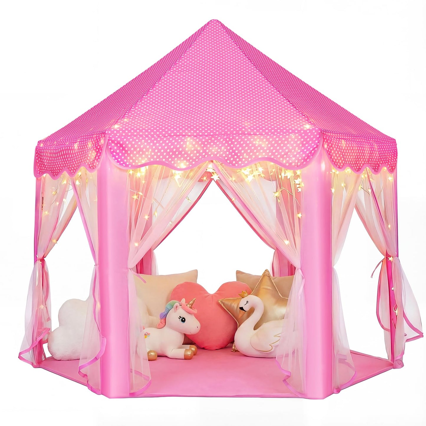 Wilwolfer Princess Castle Play Tent for Girls – Large Hexagon Playhouse with Star Lights