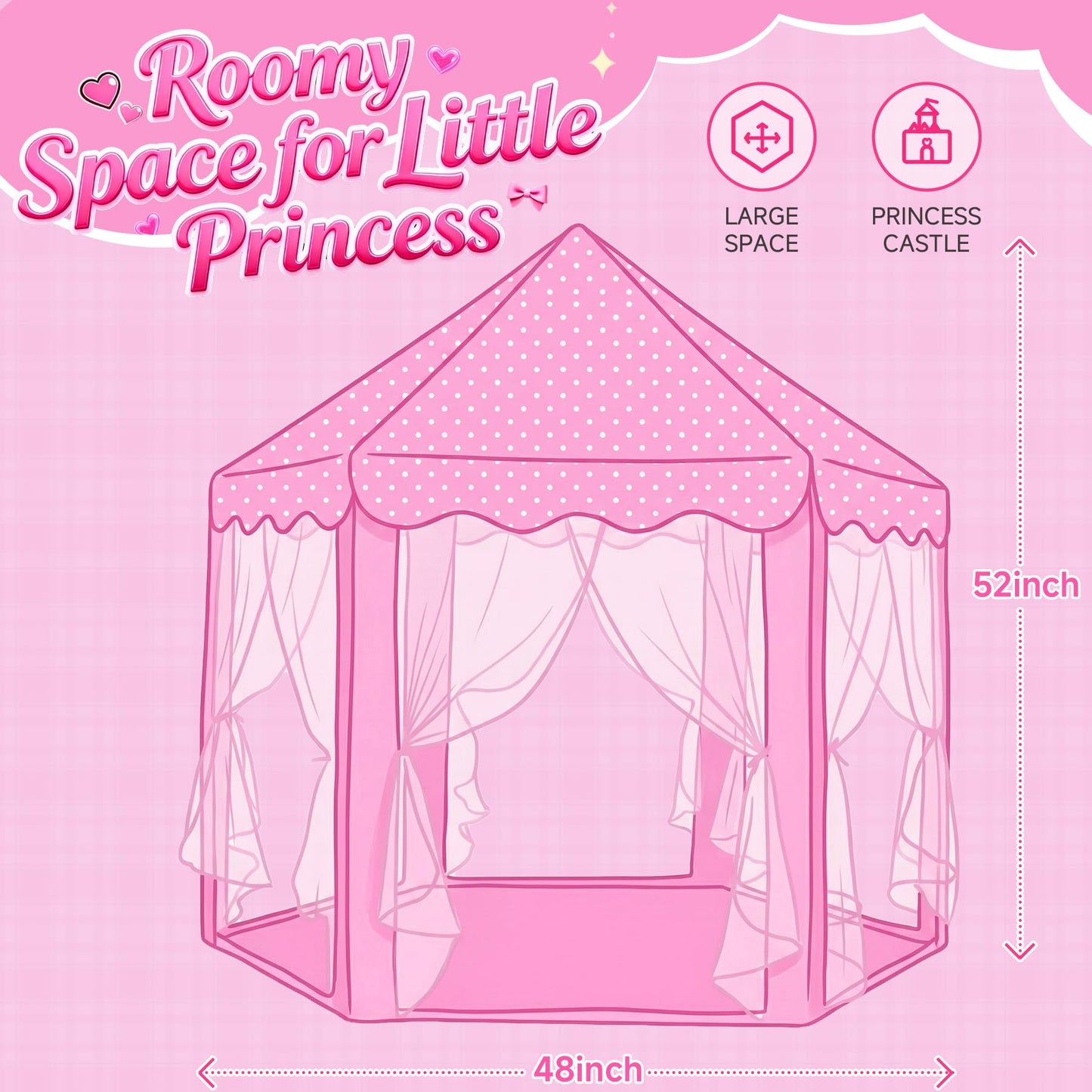 Wilwolfer Princess Castle Play Tent for Girls – Large Hexagon Playhouse with Star Lights
