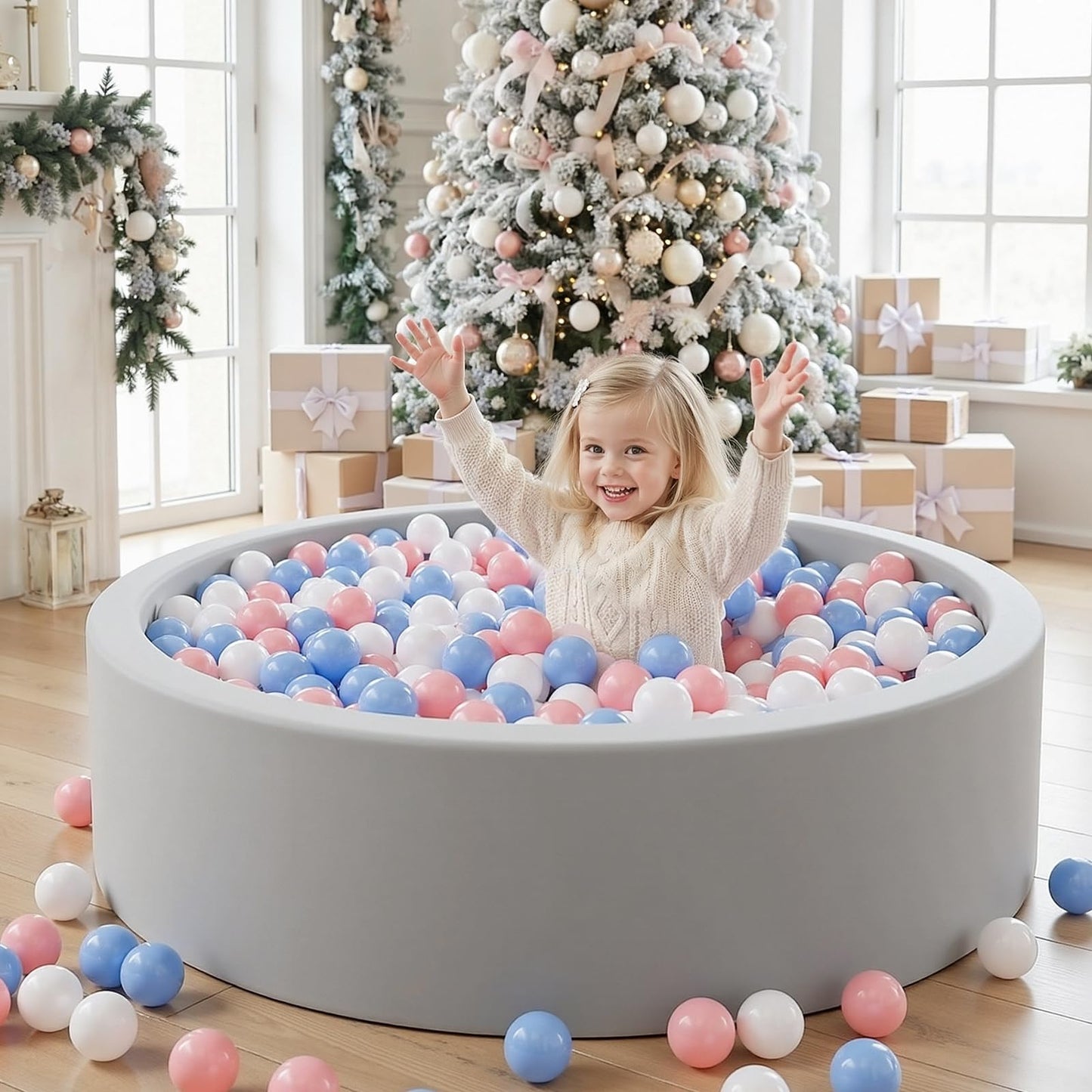 Wilwolfer Foam Ball Pit for Toddlers – Large 33.5-inch Diameter Memory Foam Wall Playpen (Gray, No Balls)