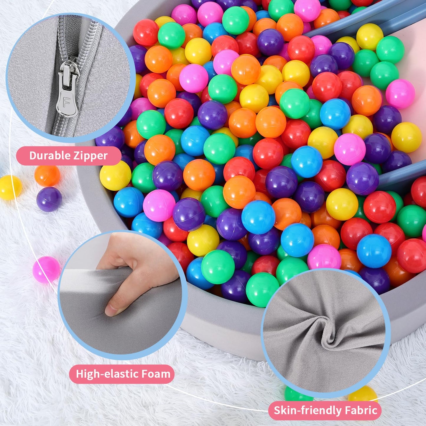 Wilwolfer Foam Ball Pit for Toddlers – 100 Balls, Soft Memory Foam Playpen