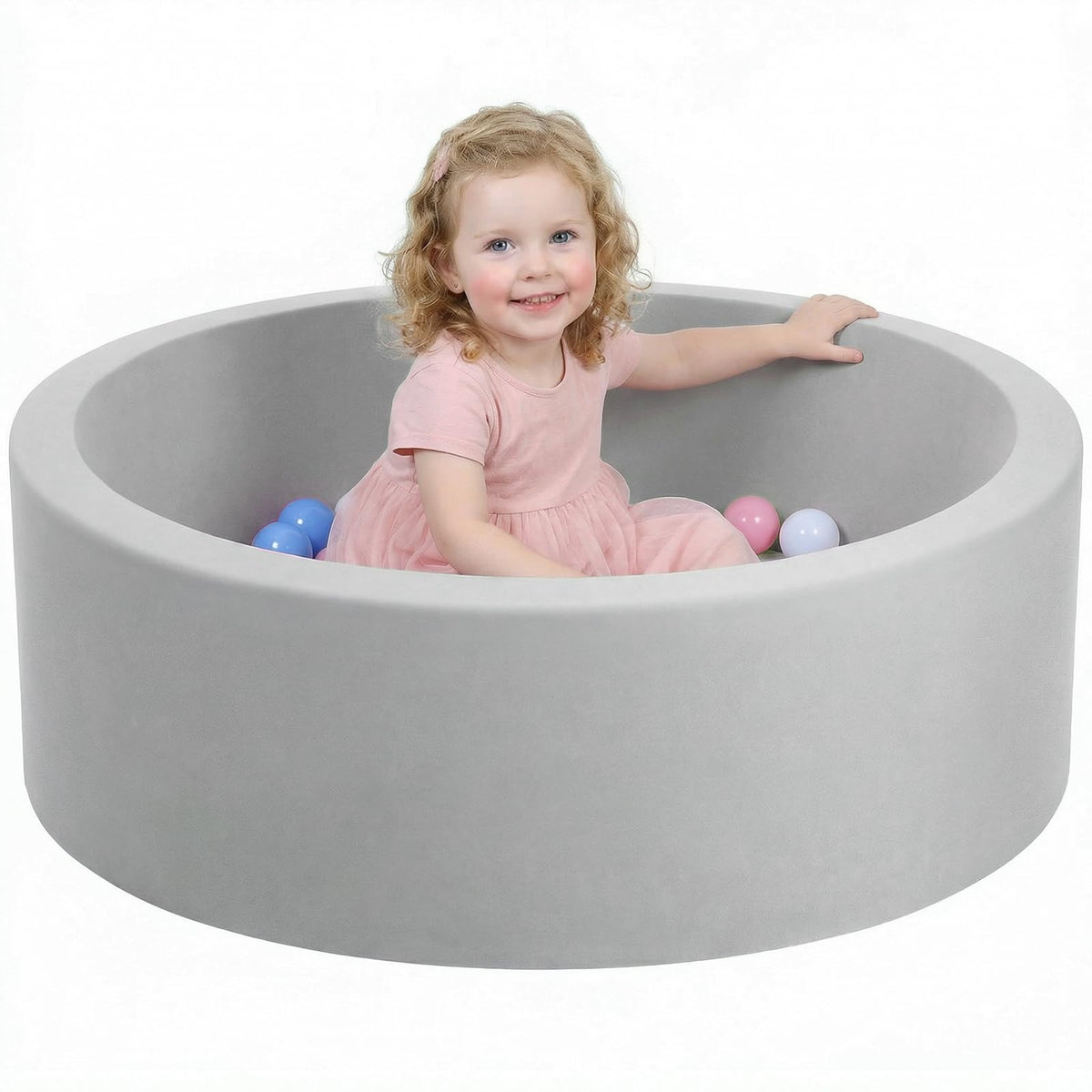 Wilwolfer Foam Ball Pit for Toddlers – Large 33.5-inch Diameter Memory Foam Wall Playpen (Gray, No Balls)