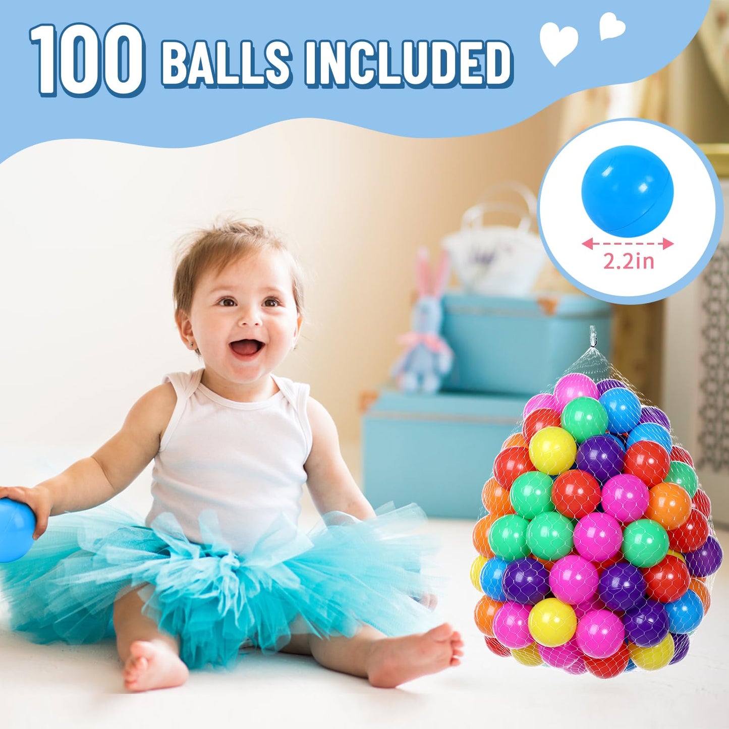 Wilwolfer Foam Ball Pit for Toddlers – 100 Balls, Soft Memory Foam Playpen