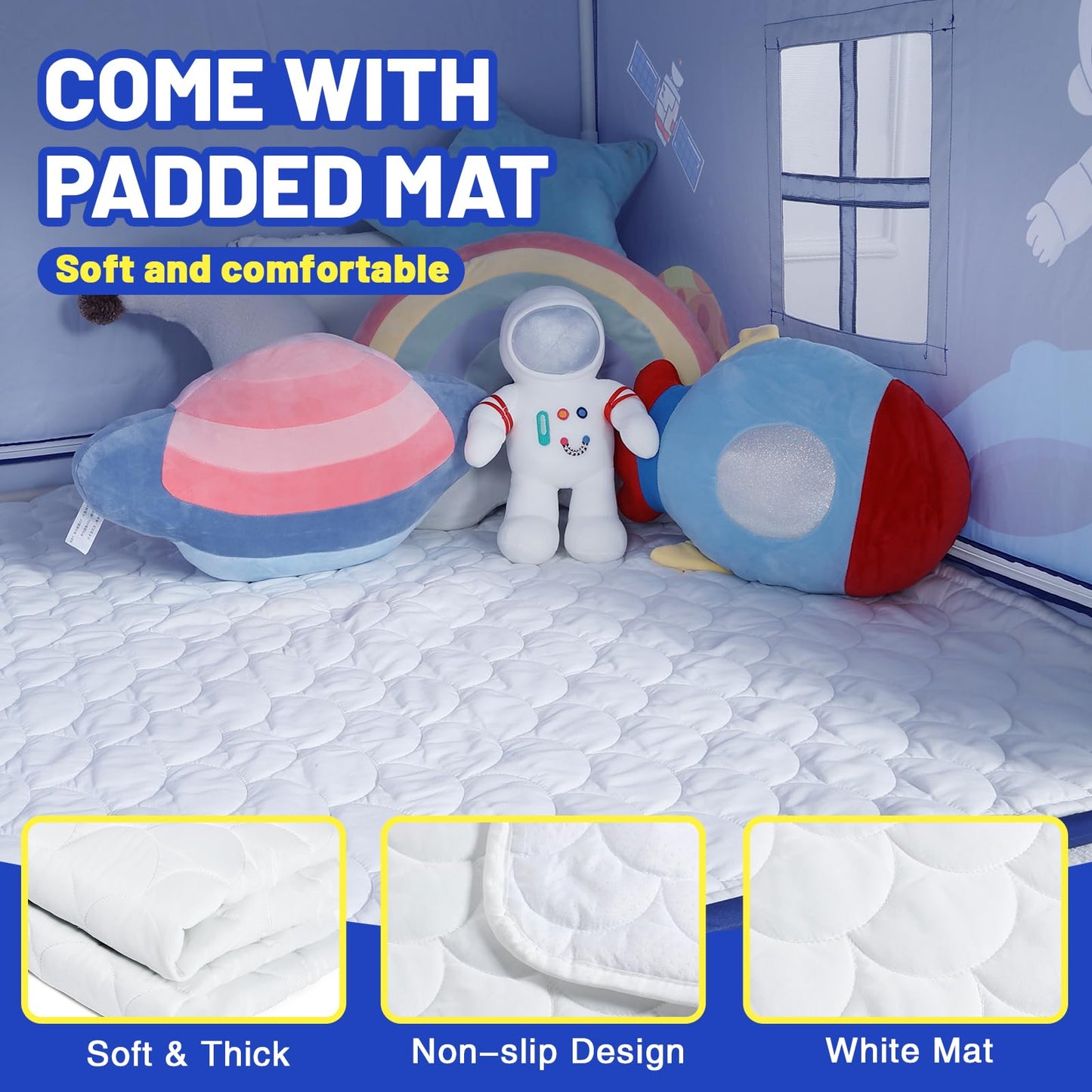 Wilwolfer Space Kids Tent Indoor with Mat & Star Lights – Rocket Ship Play Tent