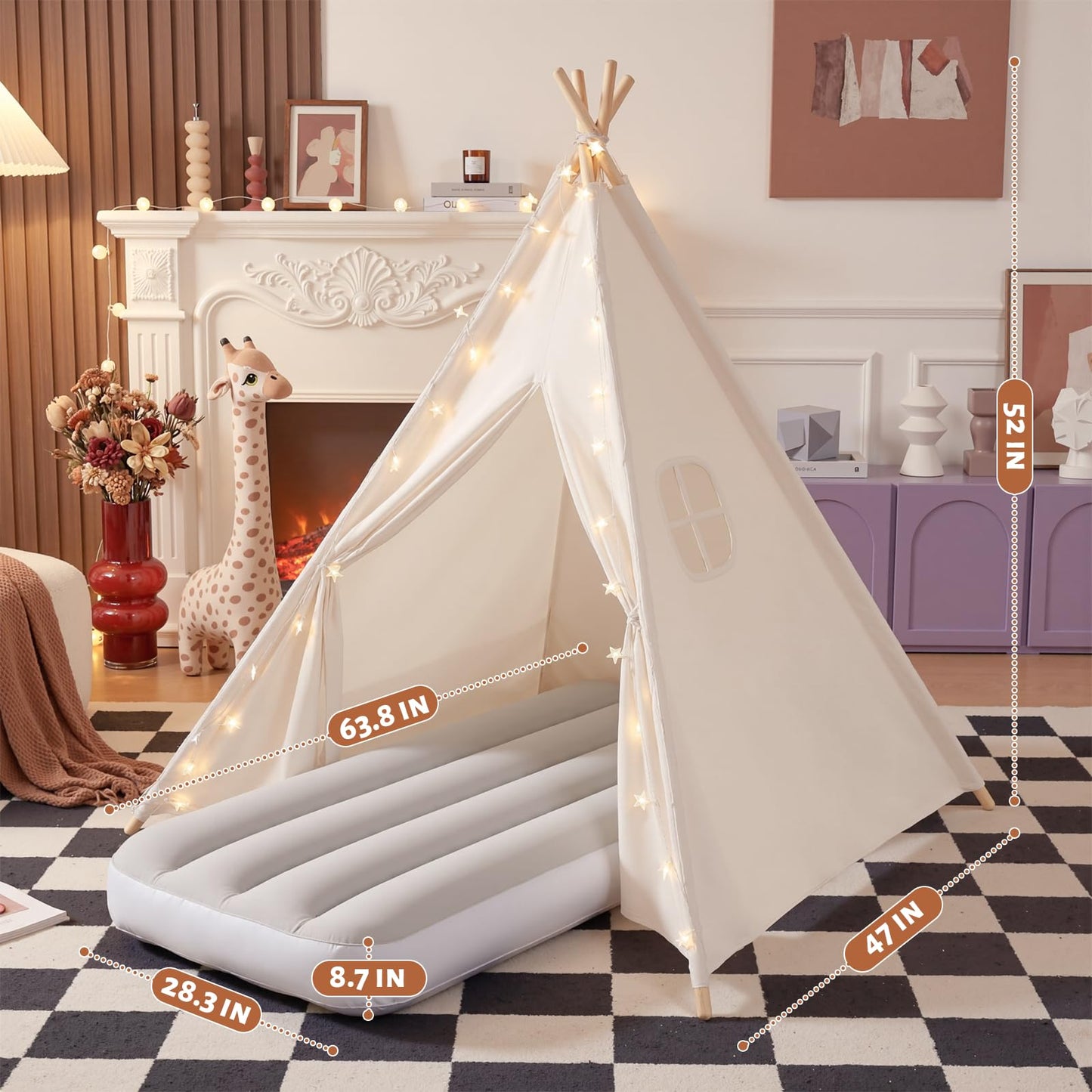 Wilwolfer 2 Pack Teepee Tent for Kids with Inflatable Airbed – Indoor Foldable Play Tent