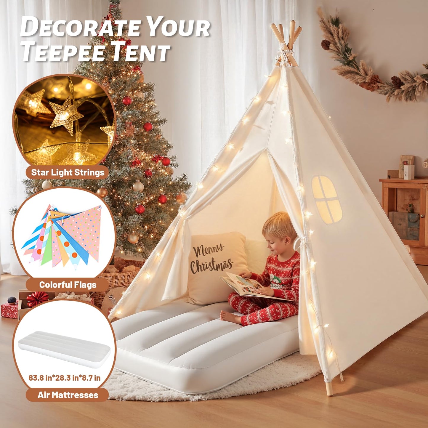 Wilwolfer 2 Pack Teepee Tent for Kids with Inflatable Airbed – Indoor Foldable Play Tent