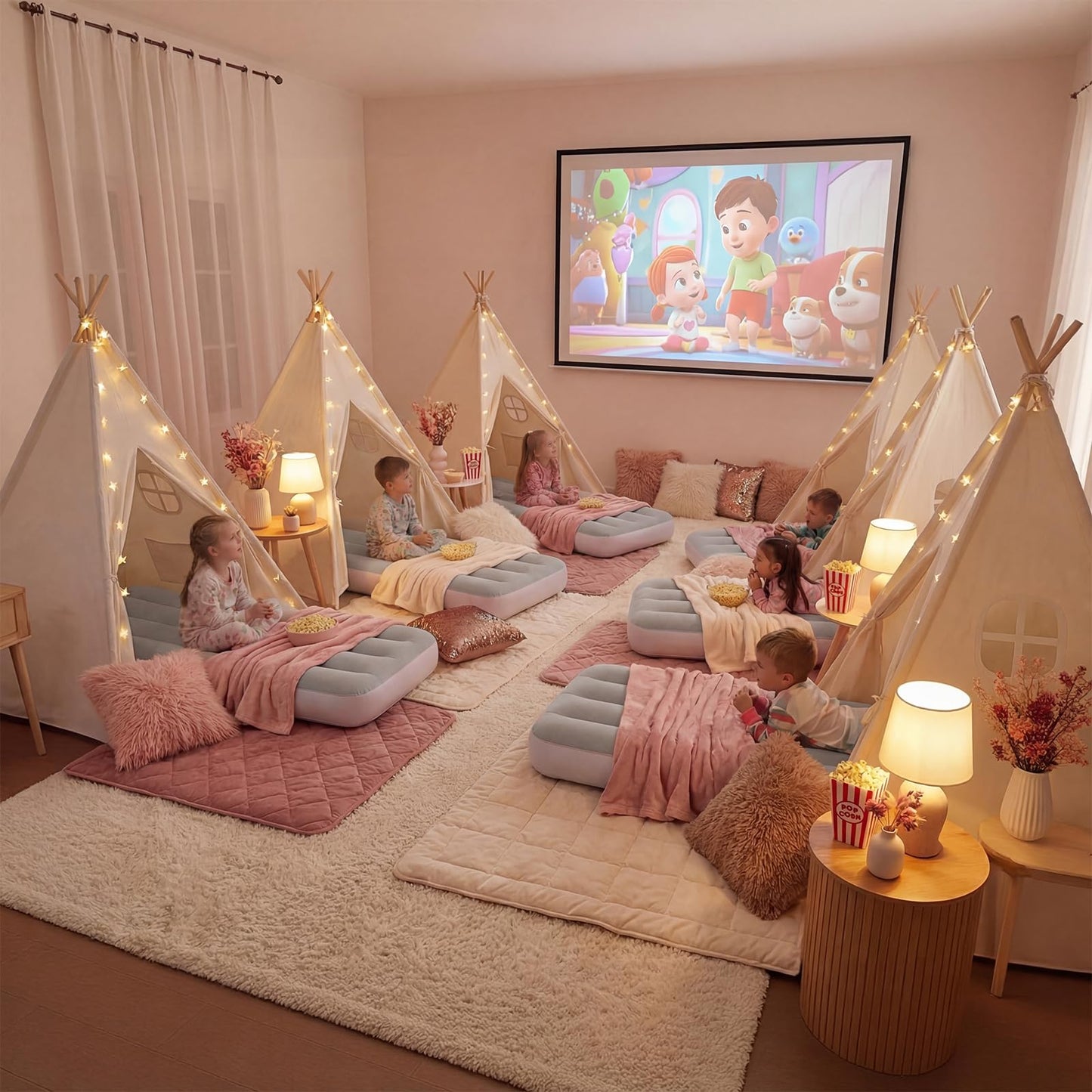 Wilwolfer 2 Pack Teepee Tent for Kids with Inflatable Airbed – Indoor Foldable Play Tent