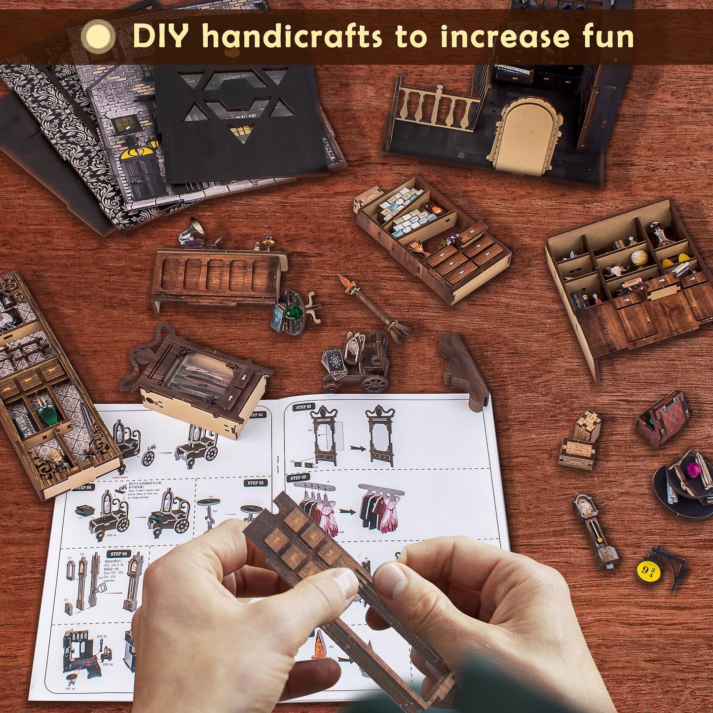 Wimlade DIY Book Nook Kit — Wooden 3D Puzzle Bookend Decor for Halloween & Christmas