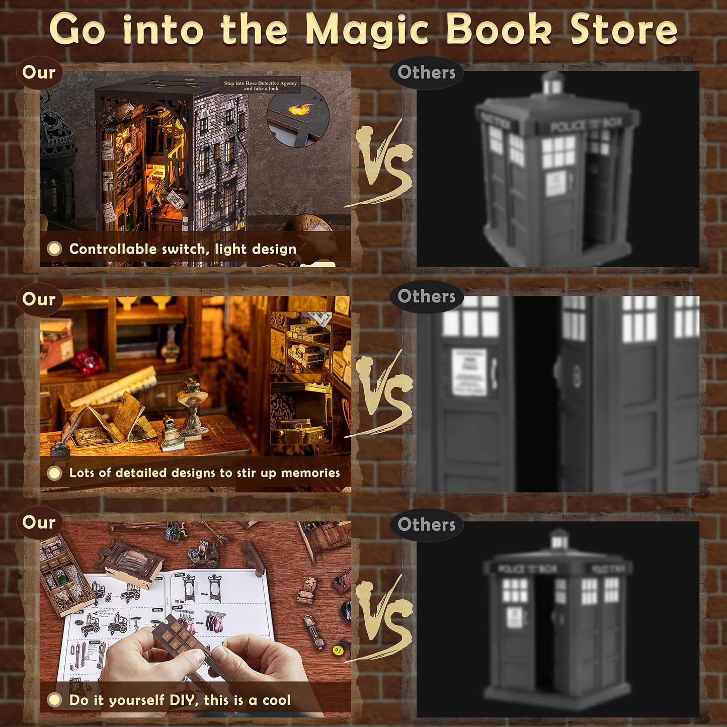 Wimlade DIY Book Nook Kit — Wooden 3D Puzzle Bookend Decor for Halloween & Christmas
