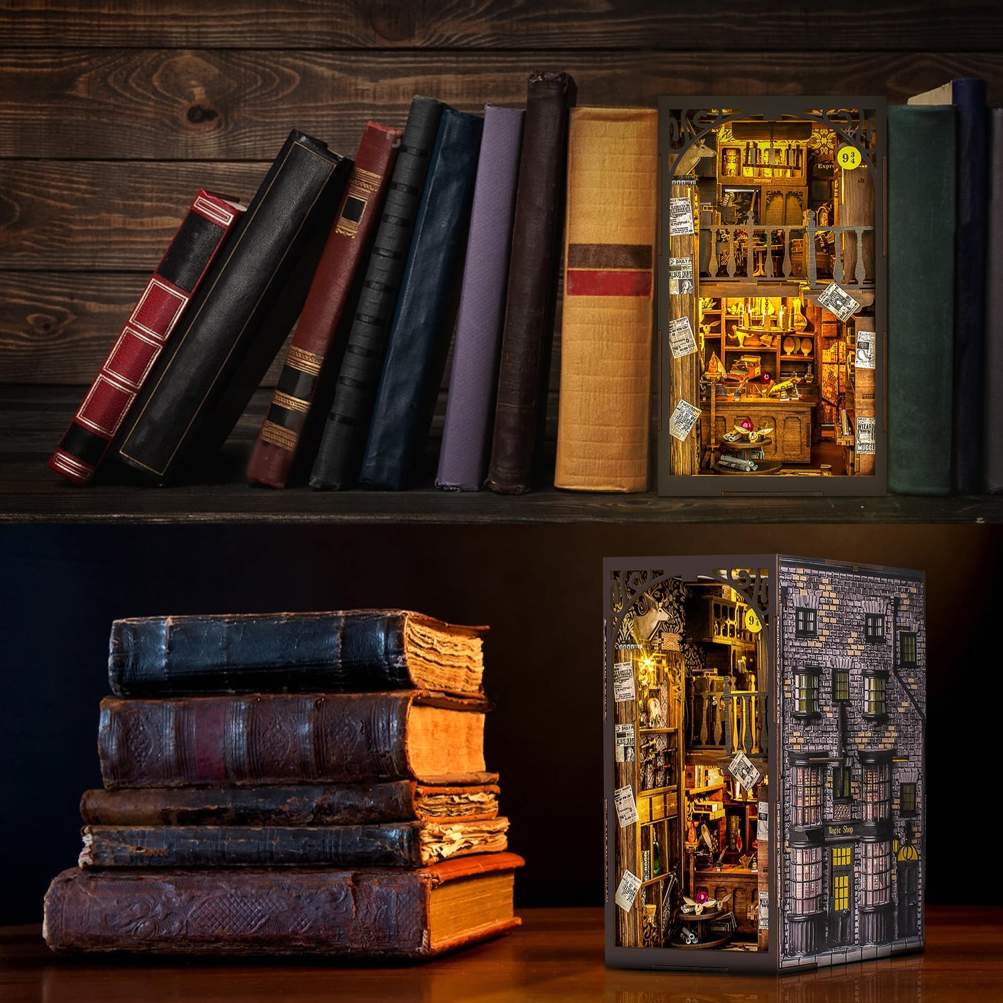 Wimlade DIY Book Nook Kit — Wooden 3D Puzzle Bookend Decor for Halloween & Christmas