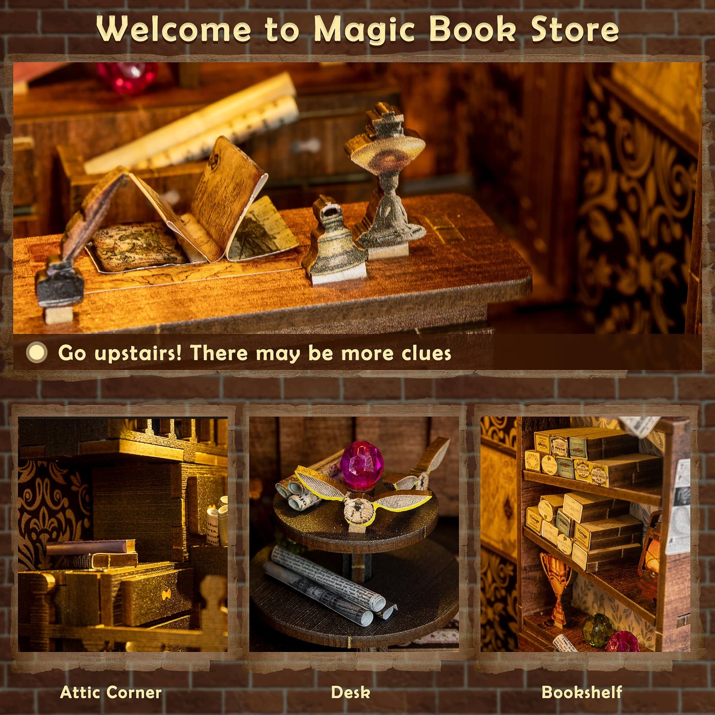 Wimlade DIY Book Nook Kit — Wooden 3D Puzzle Bookend Decor for Halloween & Christmas