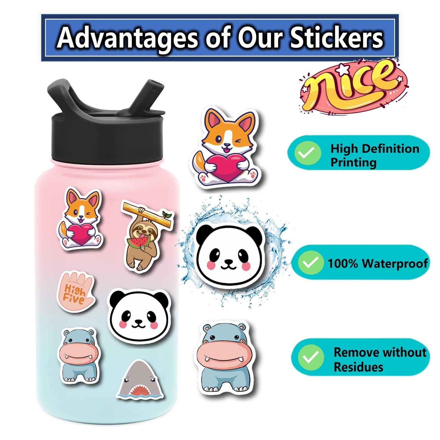 win4pdlay Water Bottle Stickers — 200 Waterproof Vinyl Decals for Kids and Classroom Use