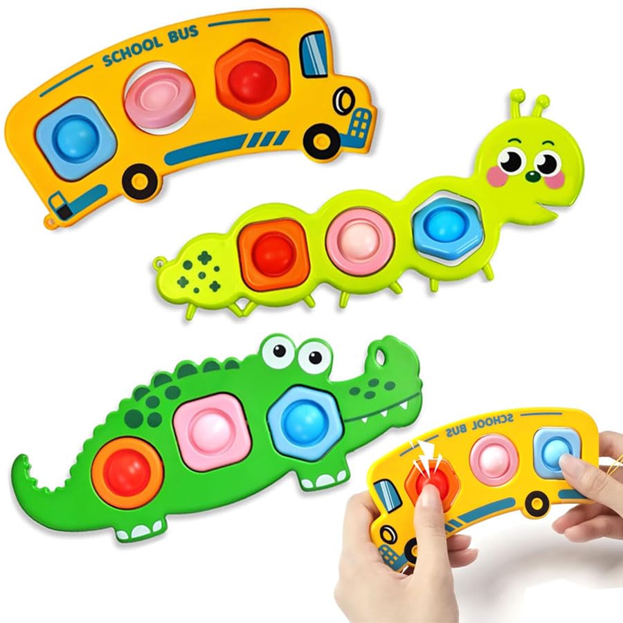 Winbar 3Pcs Sensory Baby Toys – Push & Pop Bubbles, Montessori Textured Strips