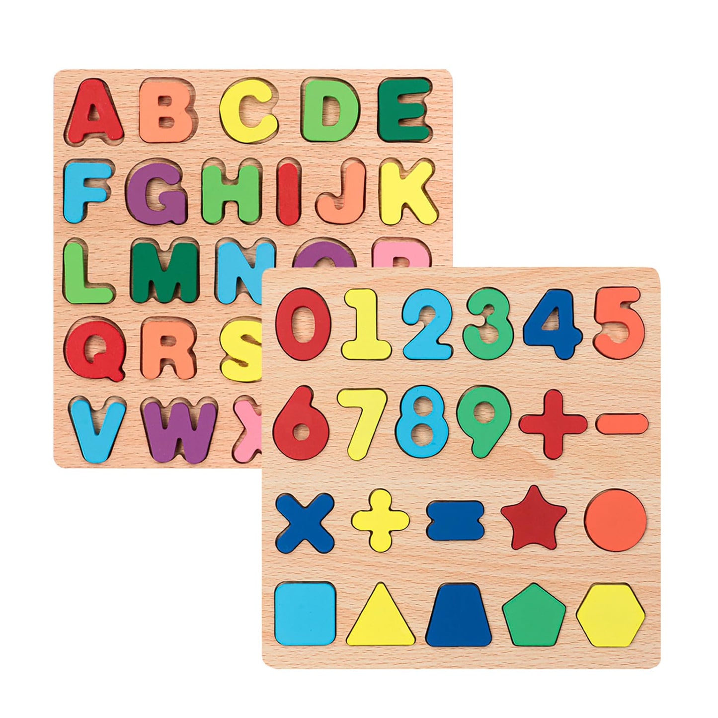 Winbar 3-in-1 Wooden Puzzles for Toddlers - Alphabet, Numbers & Shapes (2-Pack)