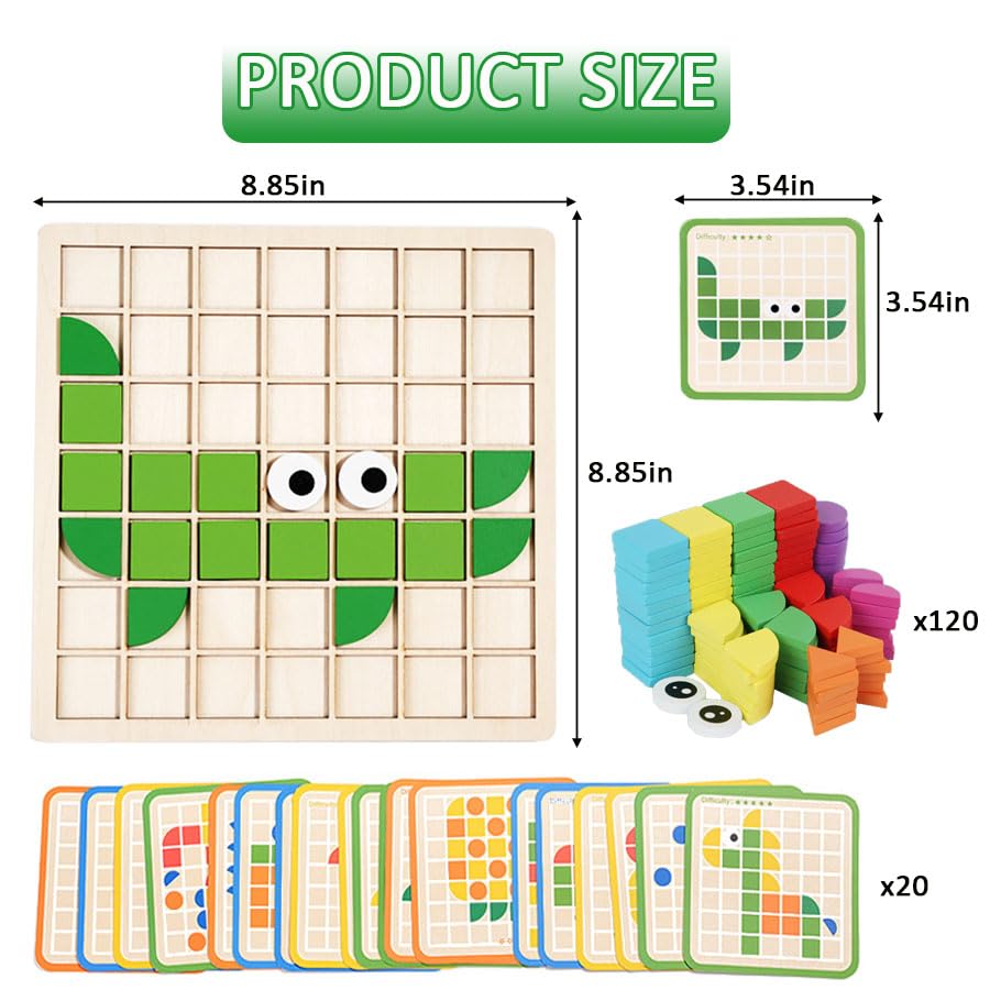 Winbar 120-Piece Wooden Shape Puzzle Set – Educational Memory & Shape Matching Games for Kids 4-8 and Seniors