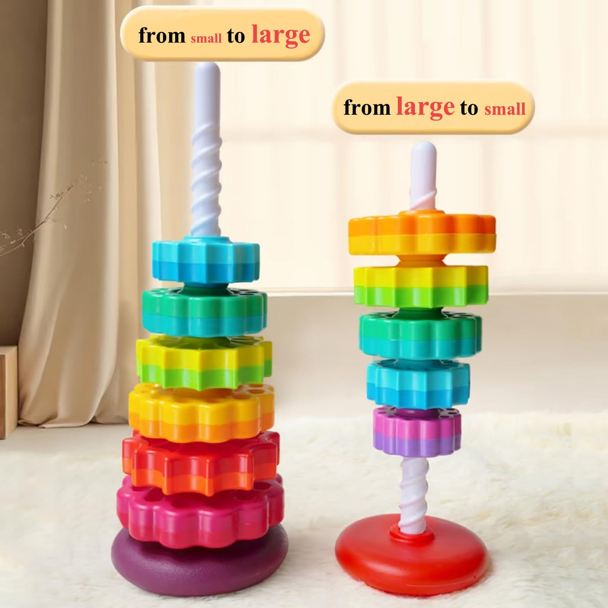 Winbar Baby Spinning Stacking Toys – Rainbow Tower Ring Stacker for 6-12 Months
