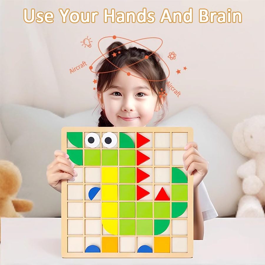 Winbar 120-Piece Wooden Shape Puzzle Set – Educational Memory & Shape Matching Games for Kids 4-8 and Seniors