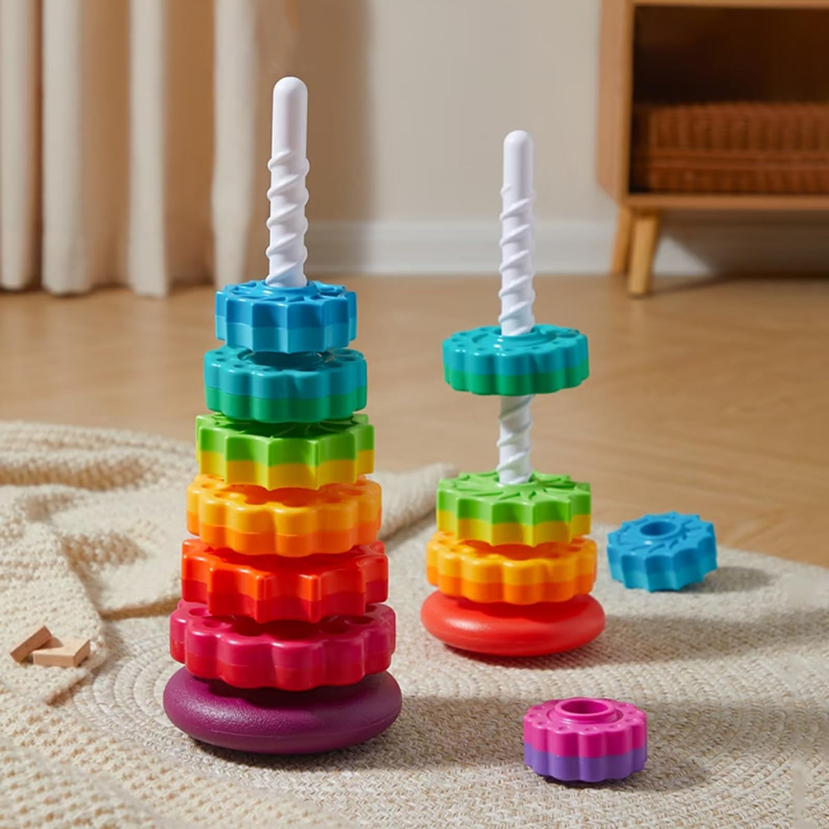 Winbar Baby Spinning Stacking Toys – Rainbow Tower Ring Stacker for 6-12 Months