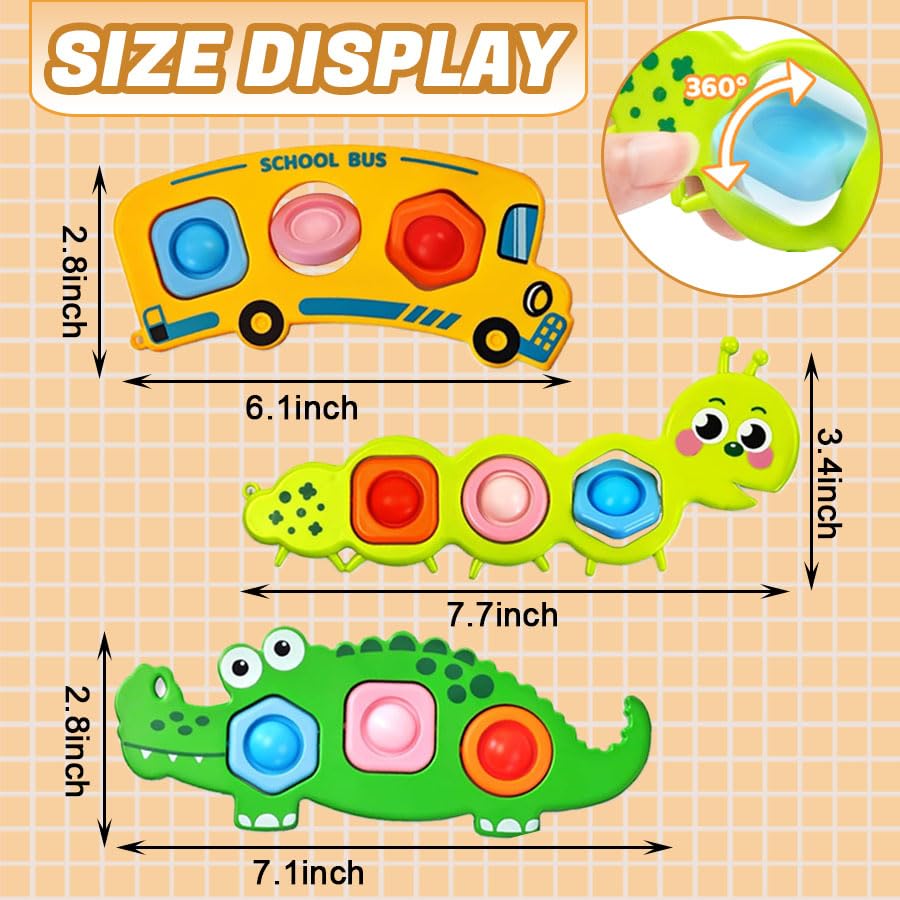 Winbar 3Pcs Sensory Baby Toys – Push & Pop Bubbles, Montessori Textured Strips