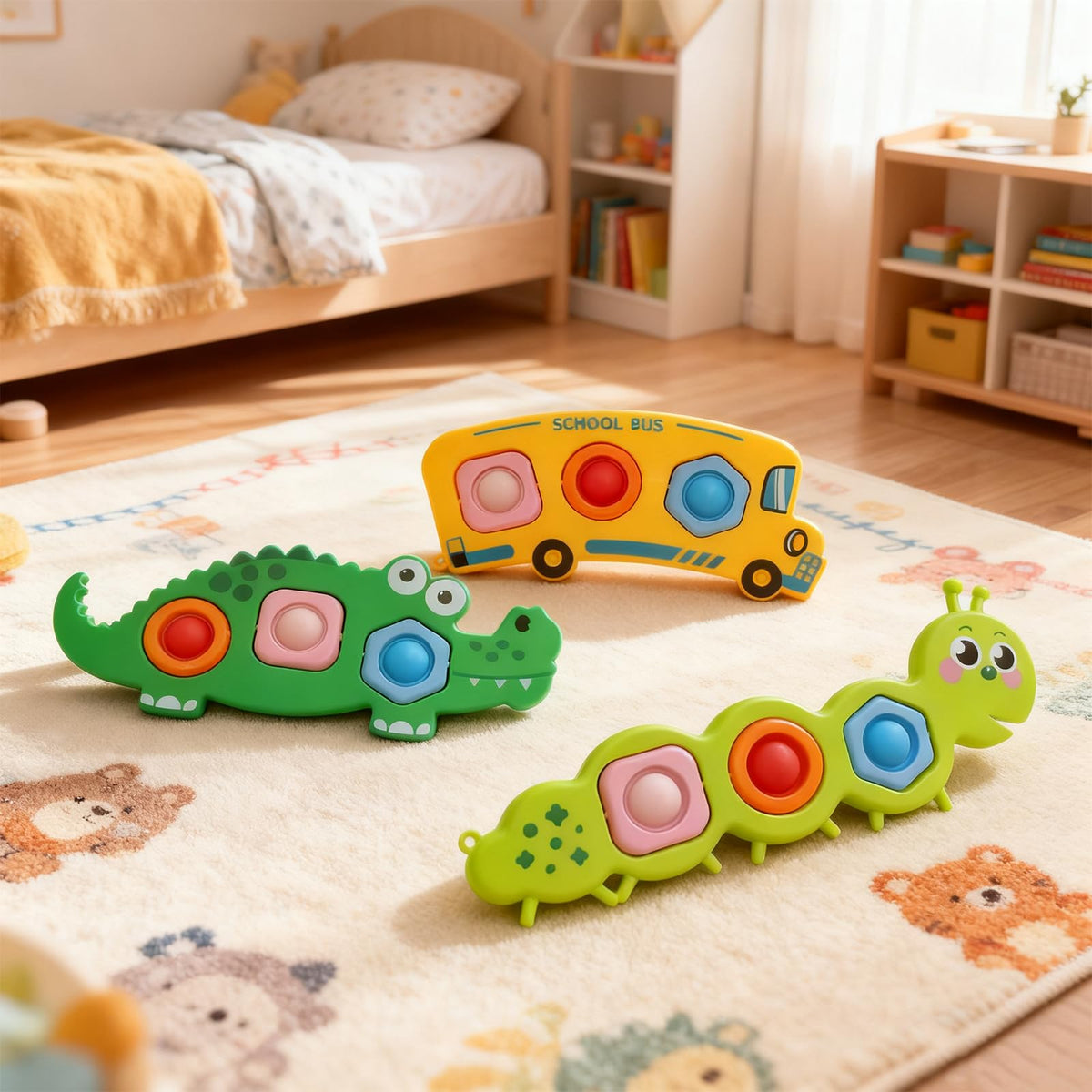 Winbar 3Pcs Sensory Baby Toys – Push & Pop Bubbles, Montessori Textured Strips