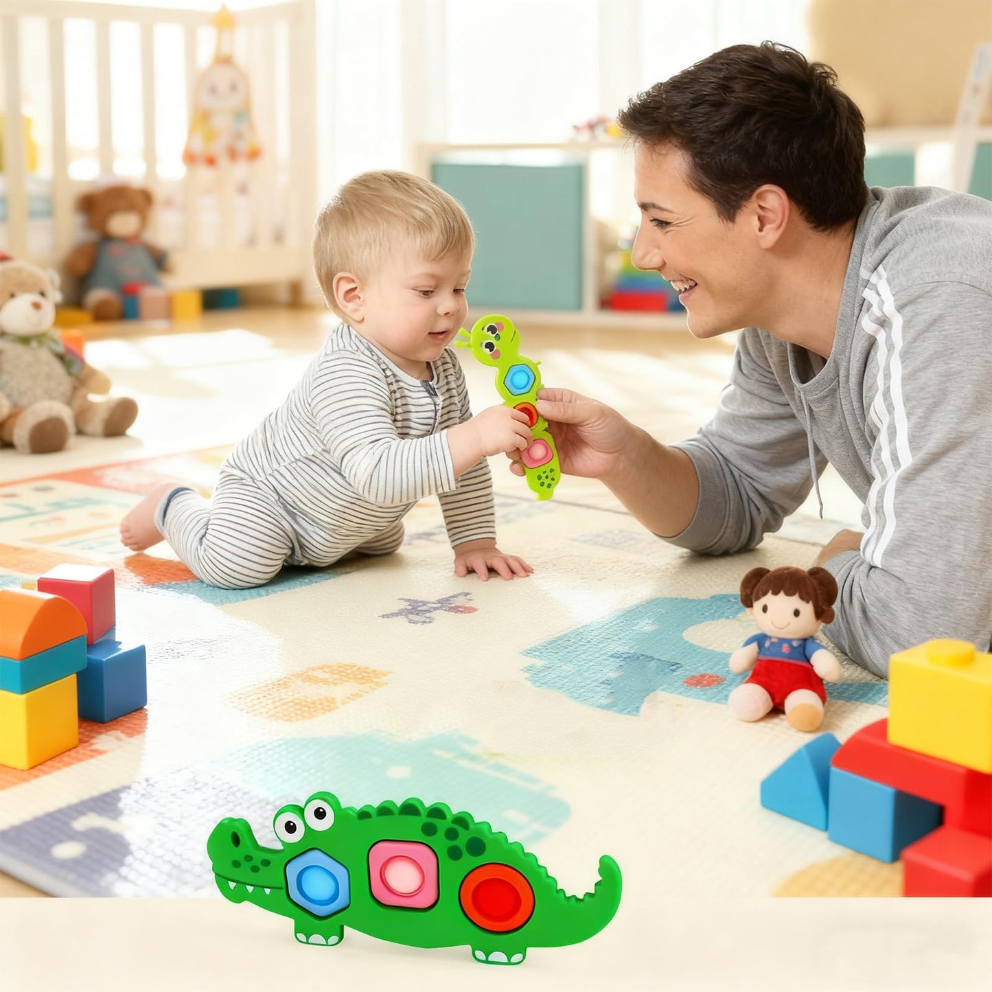 Winbar 3Pcs Sensory Baby Toys – Push & Pop Bubbles, Montessori Textured Strips