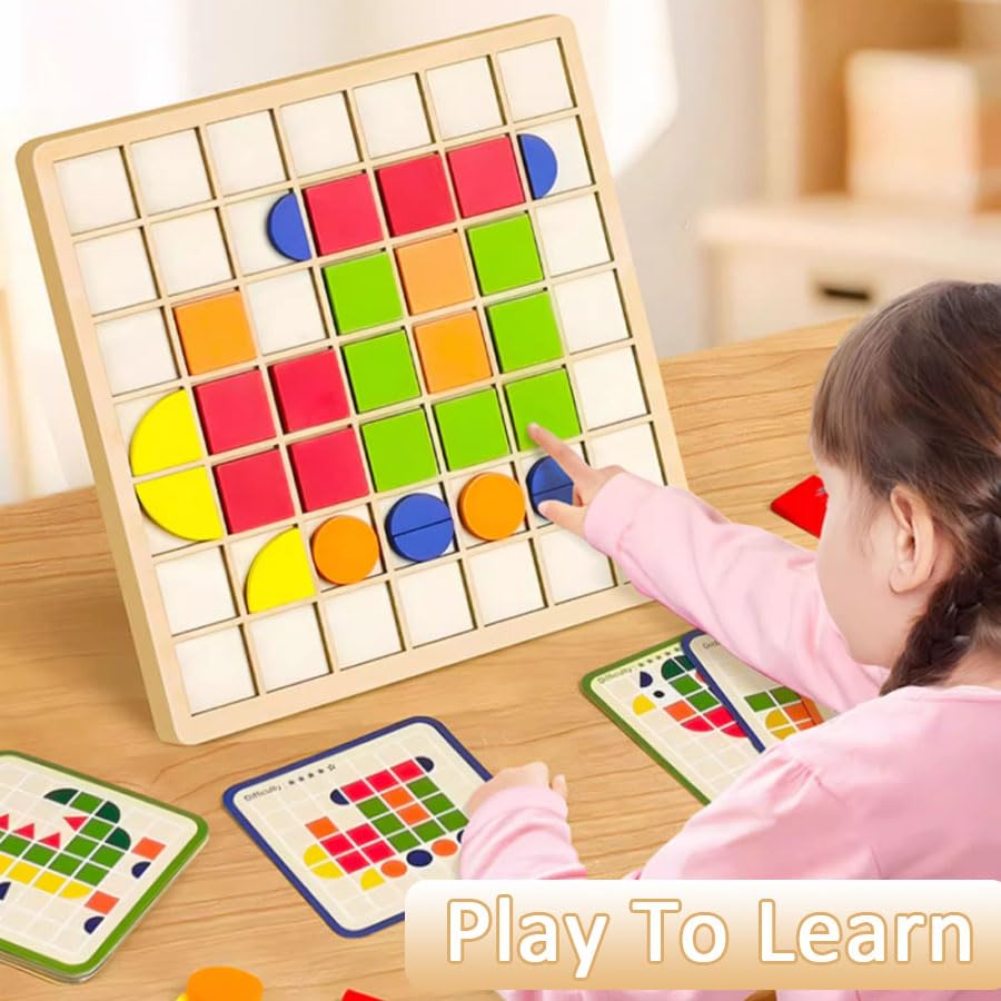 Winbar 120-Piece Wooden Shape Puzzle Set – Educational Memory & Shape Matching Games for Kids 4-8 and Seniors