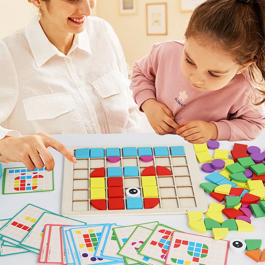Winbar 120-Piece Wooden Shape Puzzle Set – Educational Memory & Shape Matching Games for Kids 4-8 and Seniors