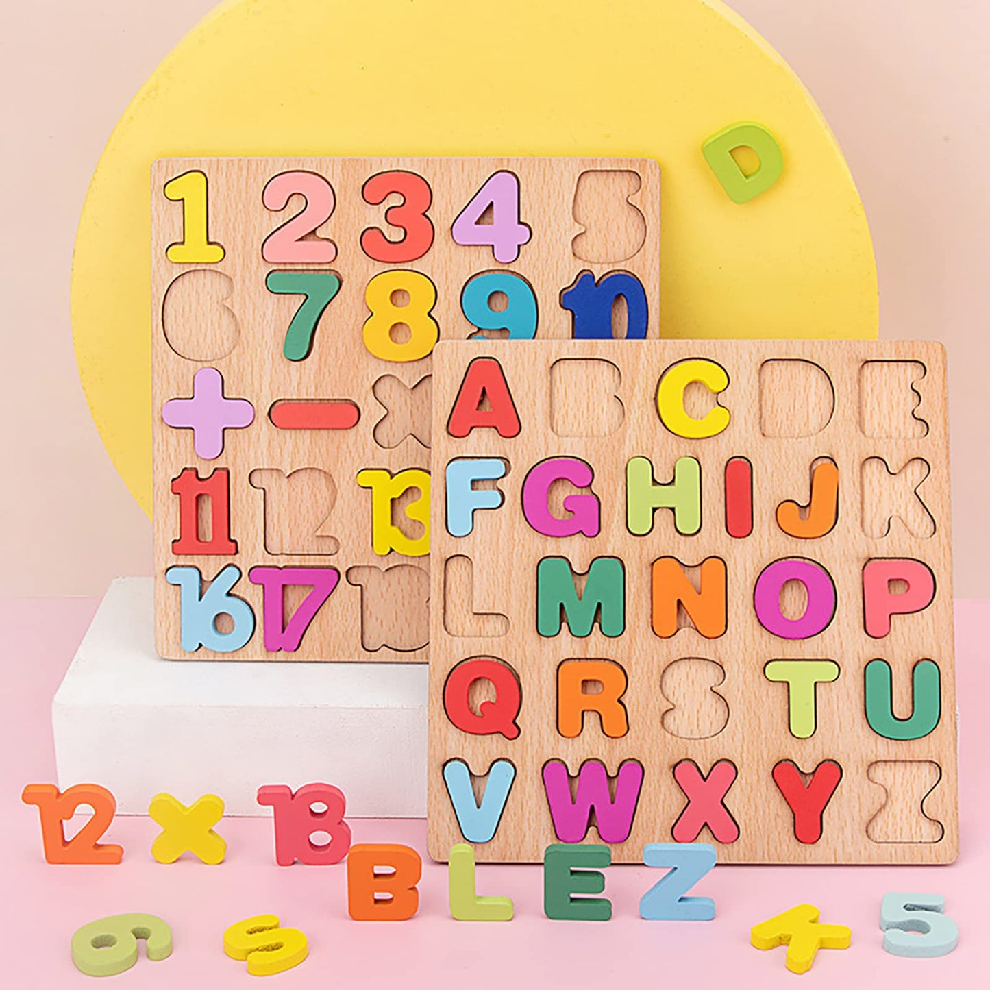 Winbar Wooden Puzzles for Toddlers – 3-Pack Alphabet, Numbers & Shapes