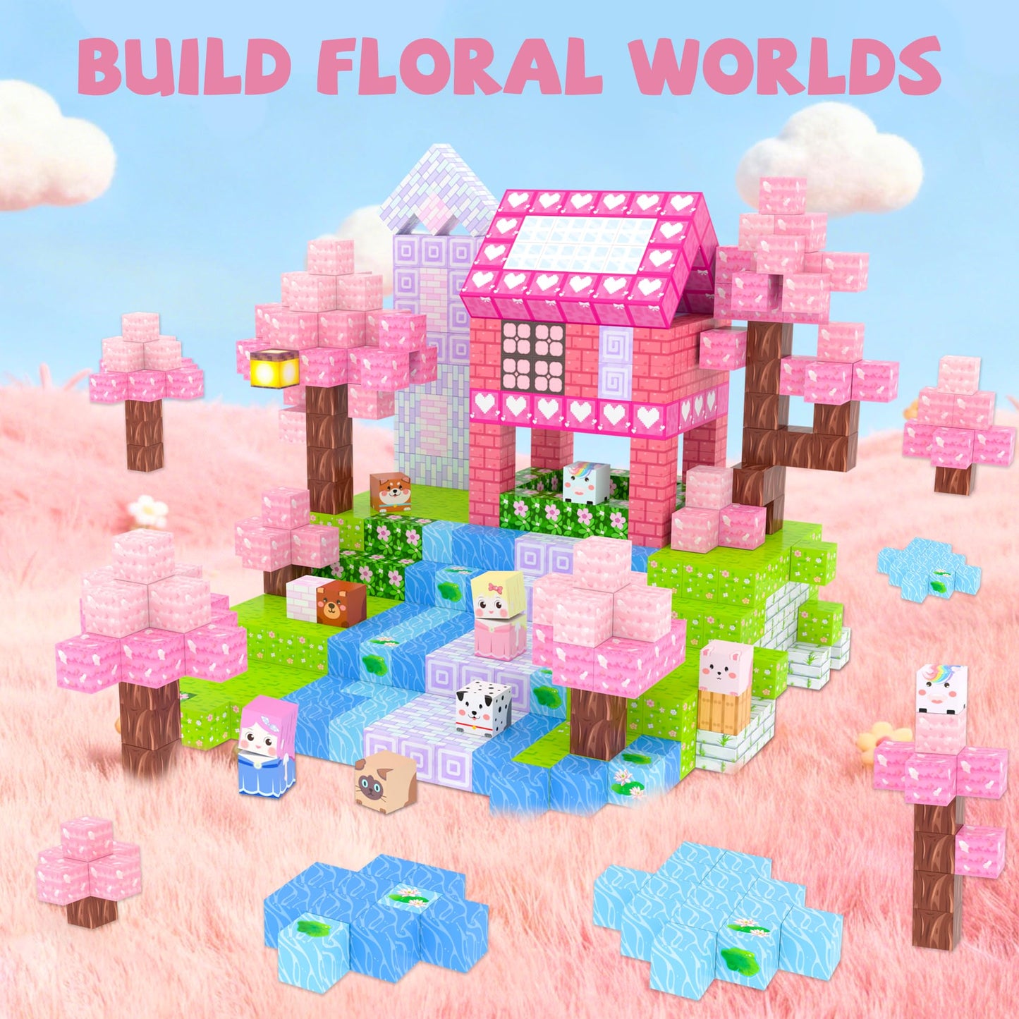 Winchoice Magnet 100-Piece Princess Magnetic Blocks for Girls 3+ | Pink 1-Inch Cubes
