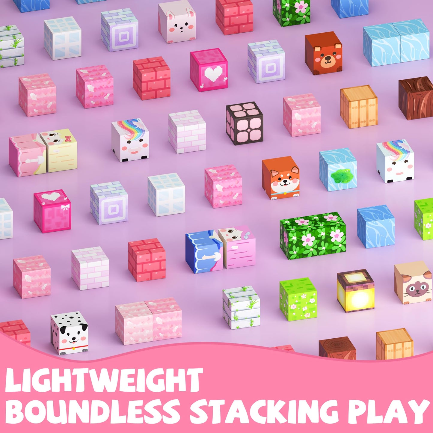 Winchoice Magnet 100-Piece Princess Magnetic Blocks for Girls 3+ | Pink 1-Inch Cubes