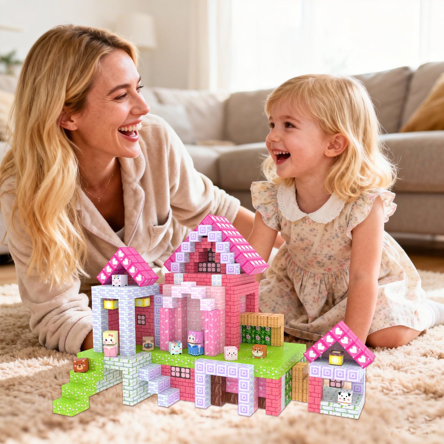 Winchoice Magnet 100-Piece Princess Magnetic Blocks for Girls 3+ | Pink 1-Inch Cubes