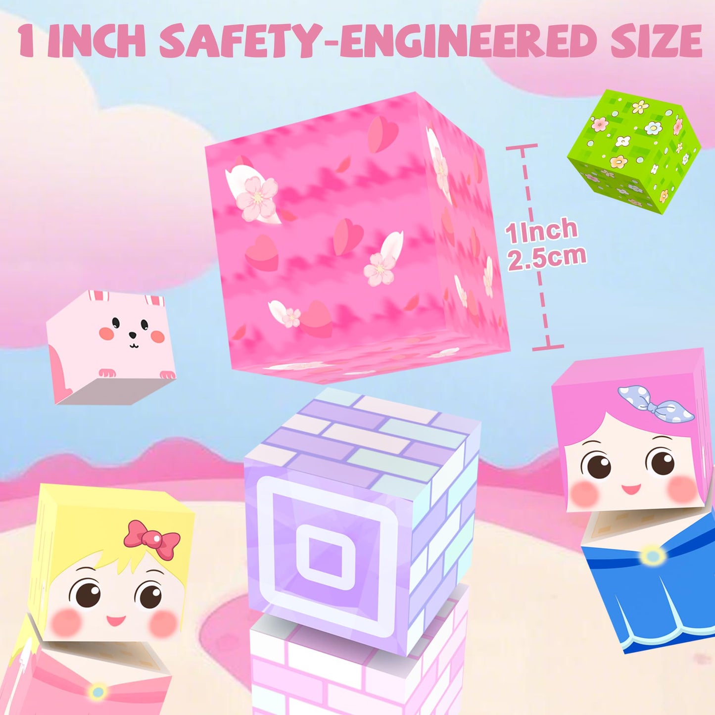 Winchoice Magnet 100-Piece Princess Magnetic Blocks for Girls 3+ | Pink 1-Inch Cubes