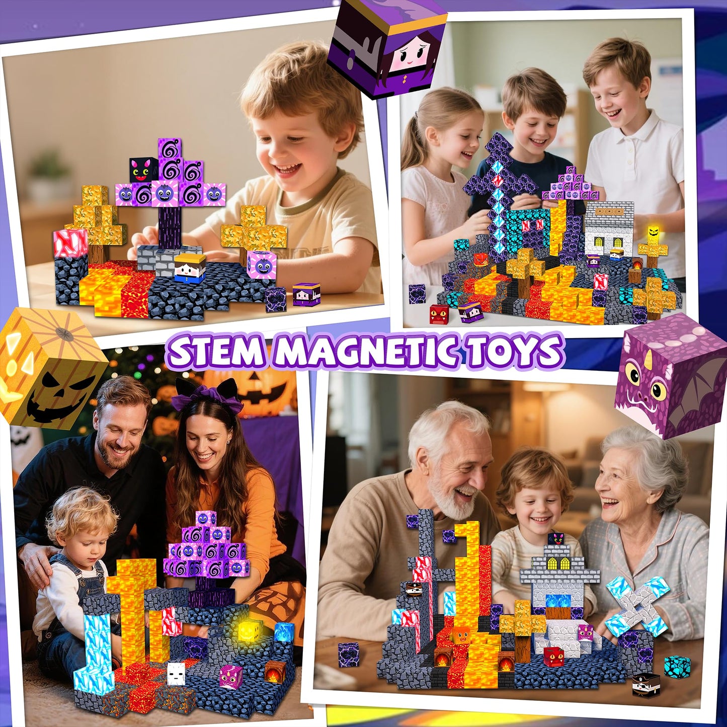 Winchoice Magnet 170pcs Magnetic Blocks with Light-Up Cubes | 1-Inch STEM Building Toys for Kids 3+