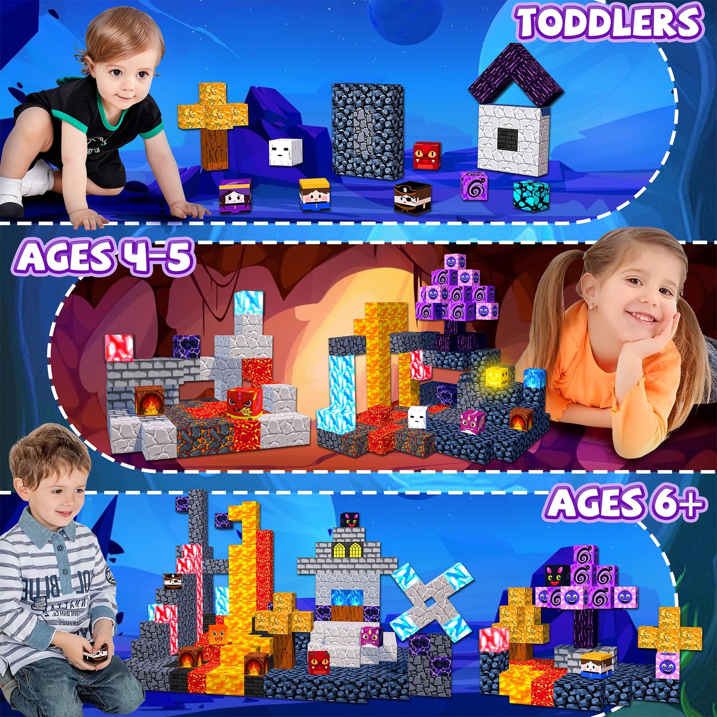Winchoice Magnet 170pcs Magnetic Blocks with Light-Up Cubes | 1-Inch STEM Building Toys for Kids 3+