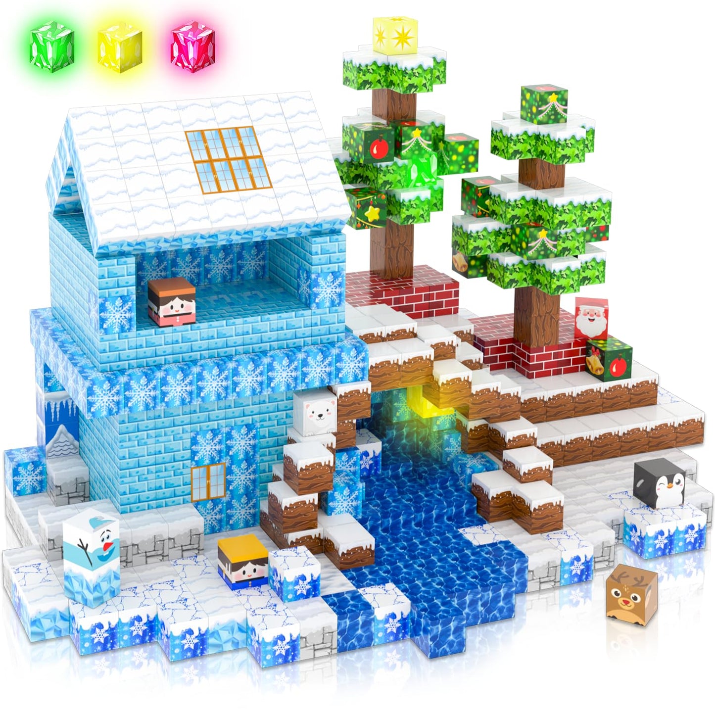Winchoice Magnet 150PCS Magnetic Blocks – Light-Up Icy World STEM Toys for Kids 3+