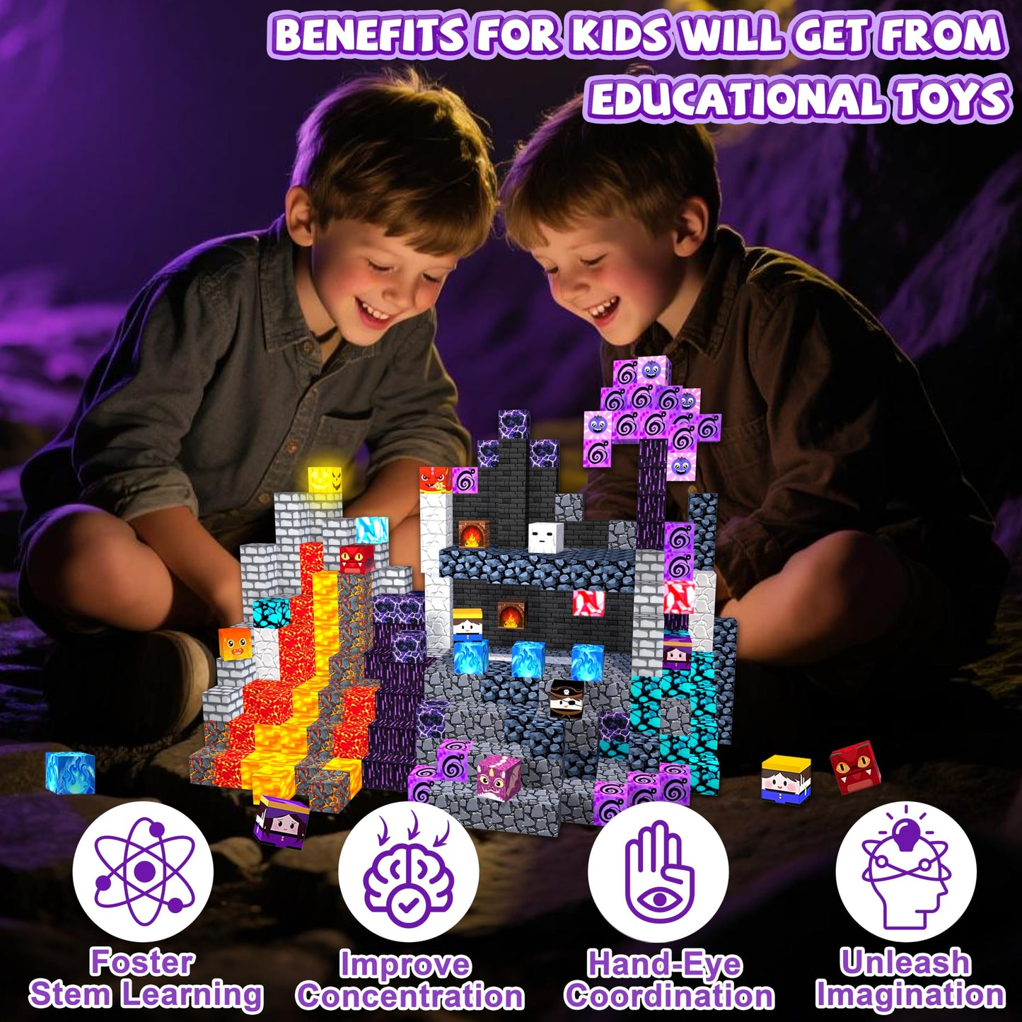 Winchoice Magnet 170pcs Magnetic Blocks with Light-Up Cubes | 1-Inch STEM Building Toys for Kids 3+