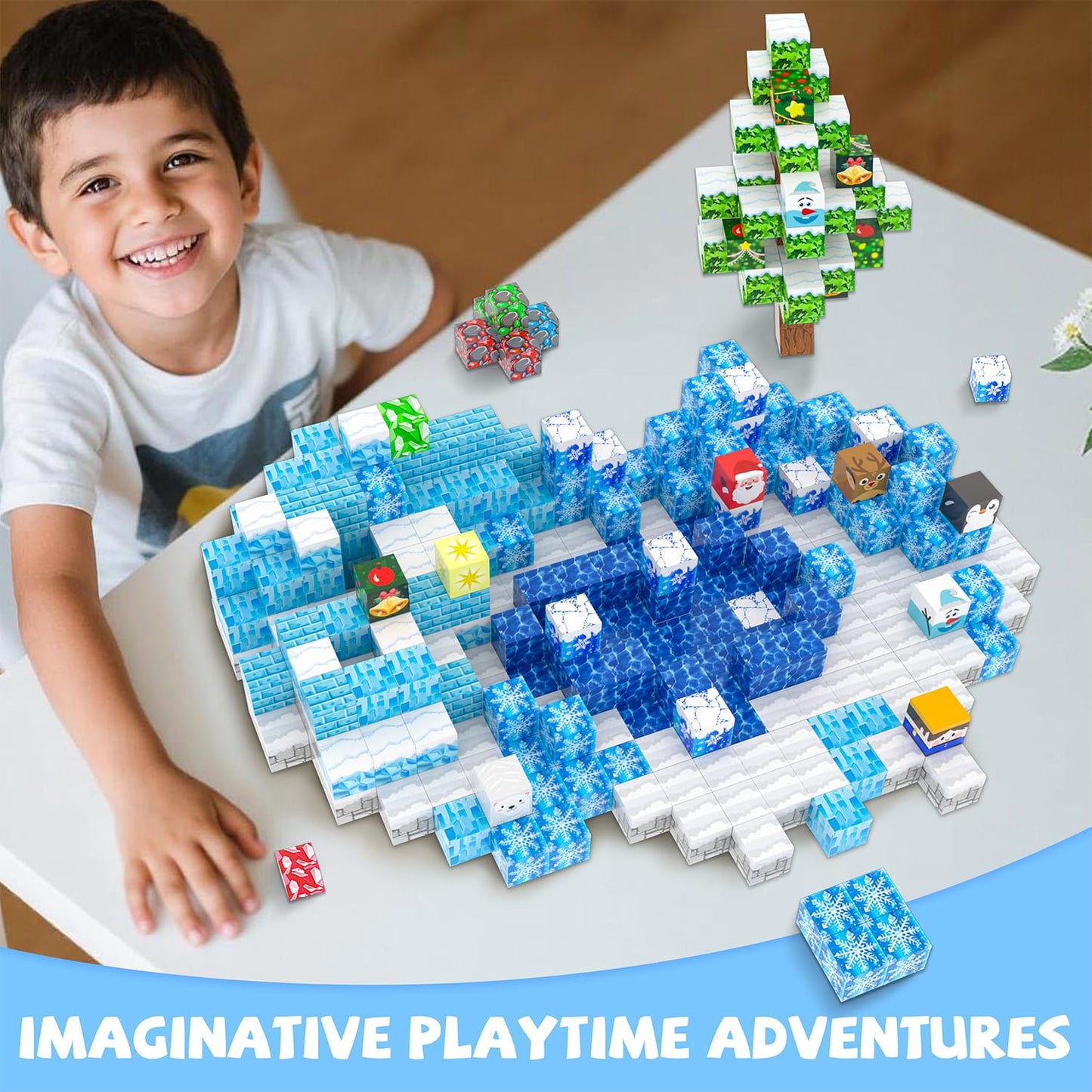 Winchoice Magnet 150PCS Magnetic Blocks – Light-Up Icy World STEM Toys for Kids 3+