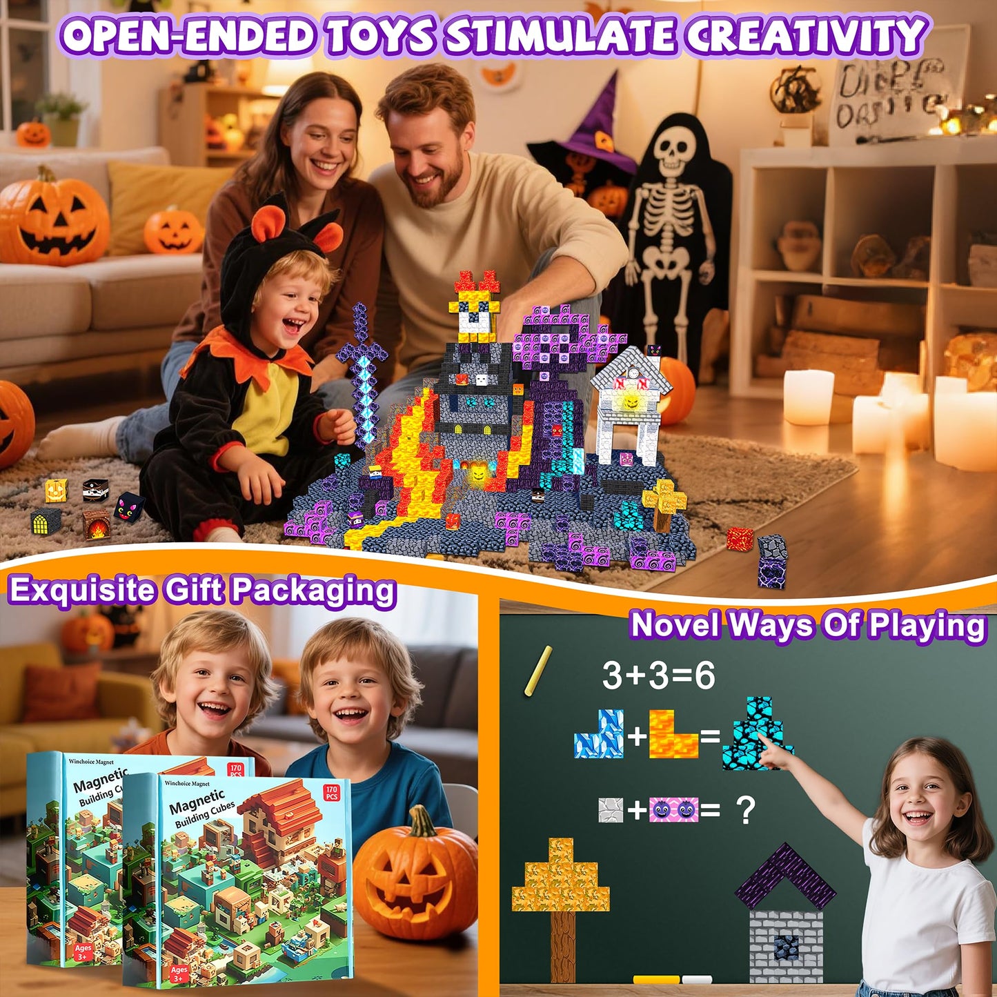 Winchoice Magnet 170pcs Magnetic Blocks with Light-Up Cubes | 1-Inch STEM Building Toys for Kids 3+