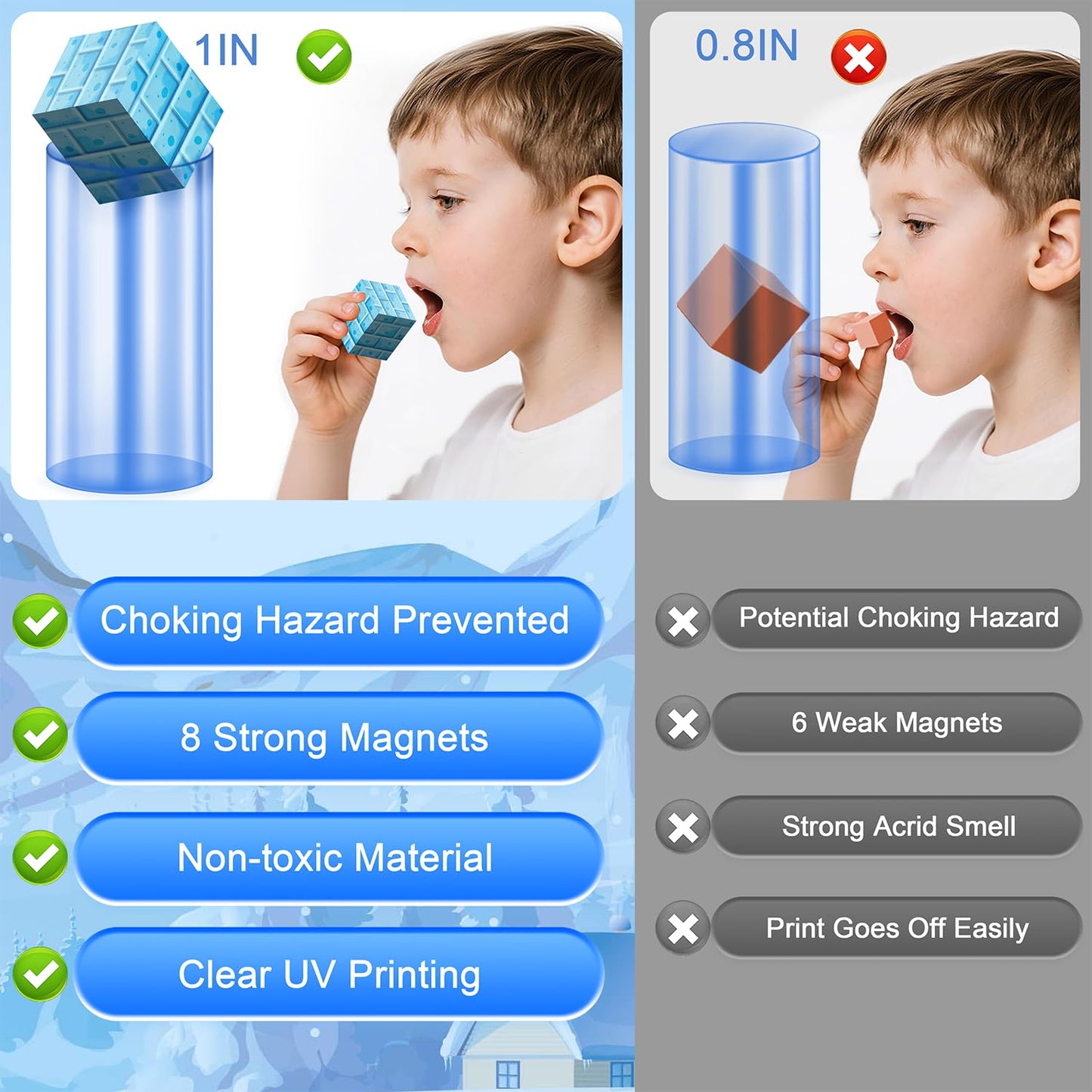 Winchoice Magnet 150PCS Magnetic Blocks – Light-Up Icy World STEM Toys for Kids 3+