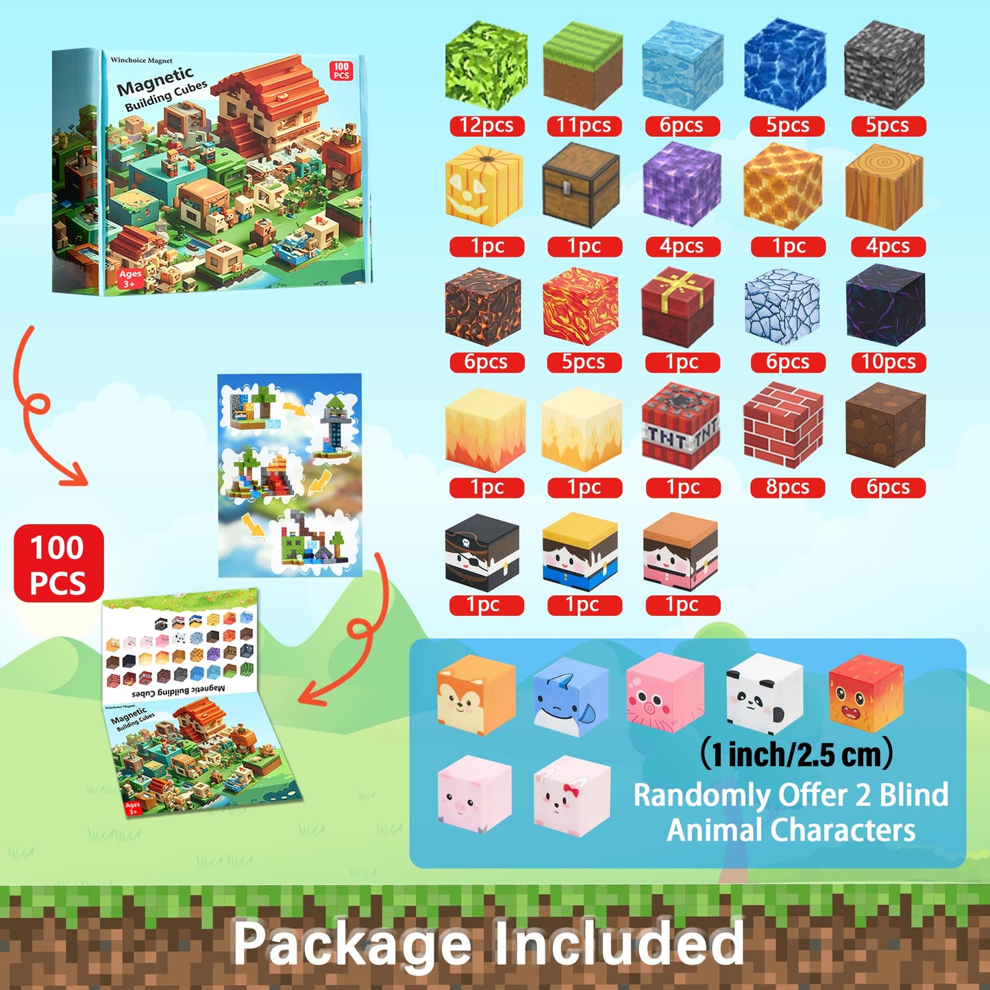 Winchoice Magnet 100PCS Magnetic Blocks for Toddlers (1-Inch, 3+) | Building Toys