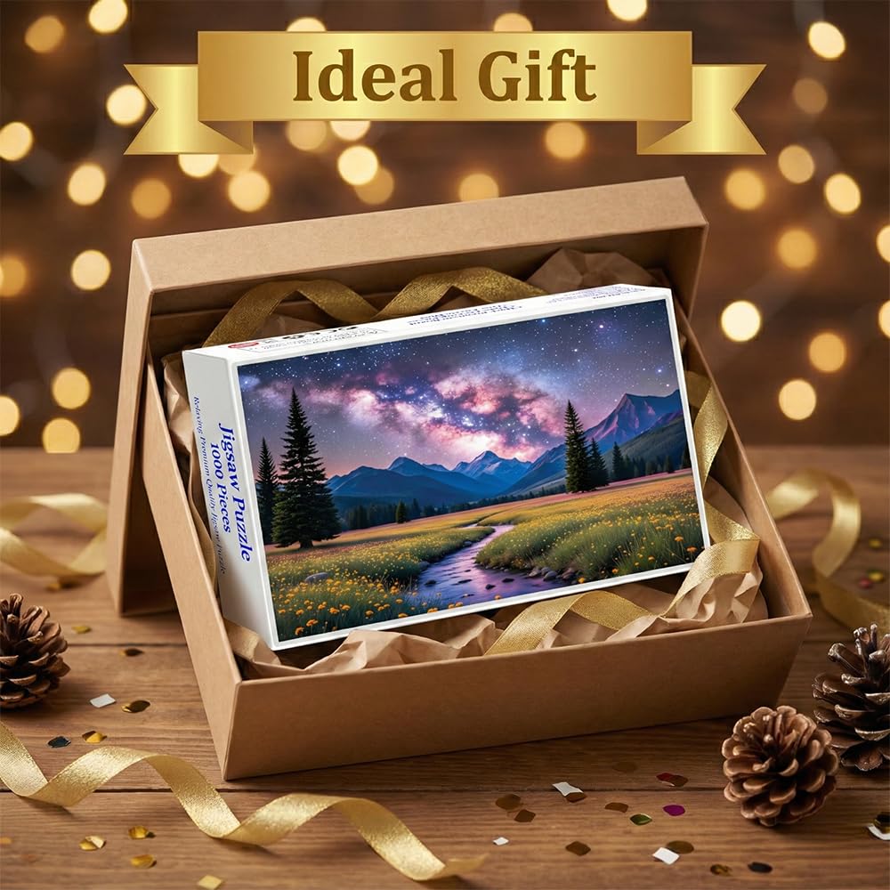 Windgift 1000-Piece Puzzle: Starlit Meadow for Adults | 28x20 in Frame-Ready