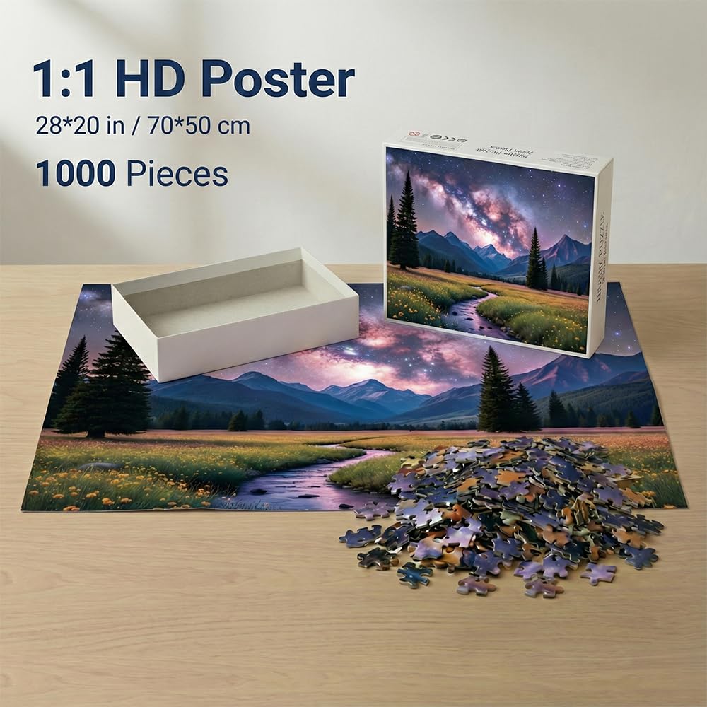 Windgift 1000-Piece Puzzle: Starlit Meadow for Adults | 28x20 in Frame-Ready