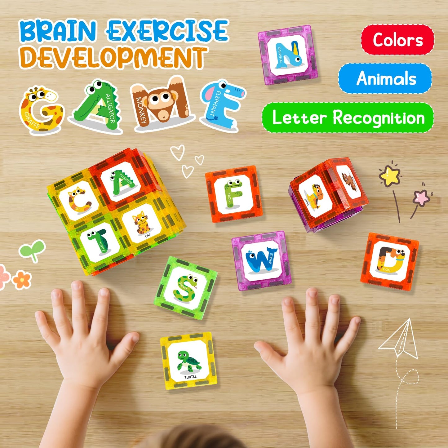 Windidi Magnetic Letters Learning Tiles – Animal Alphabet ABC Magnets for Preschool