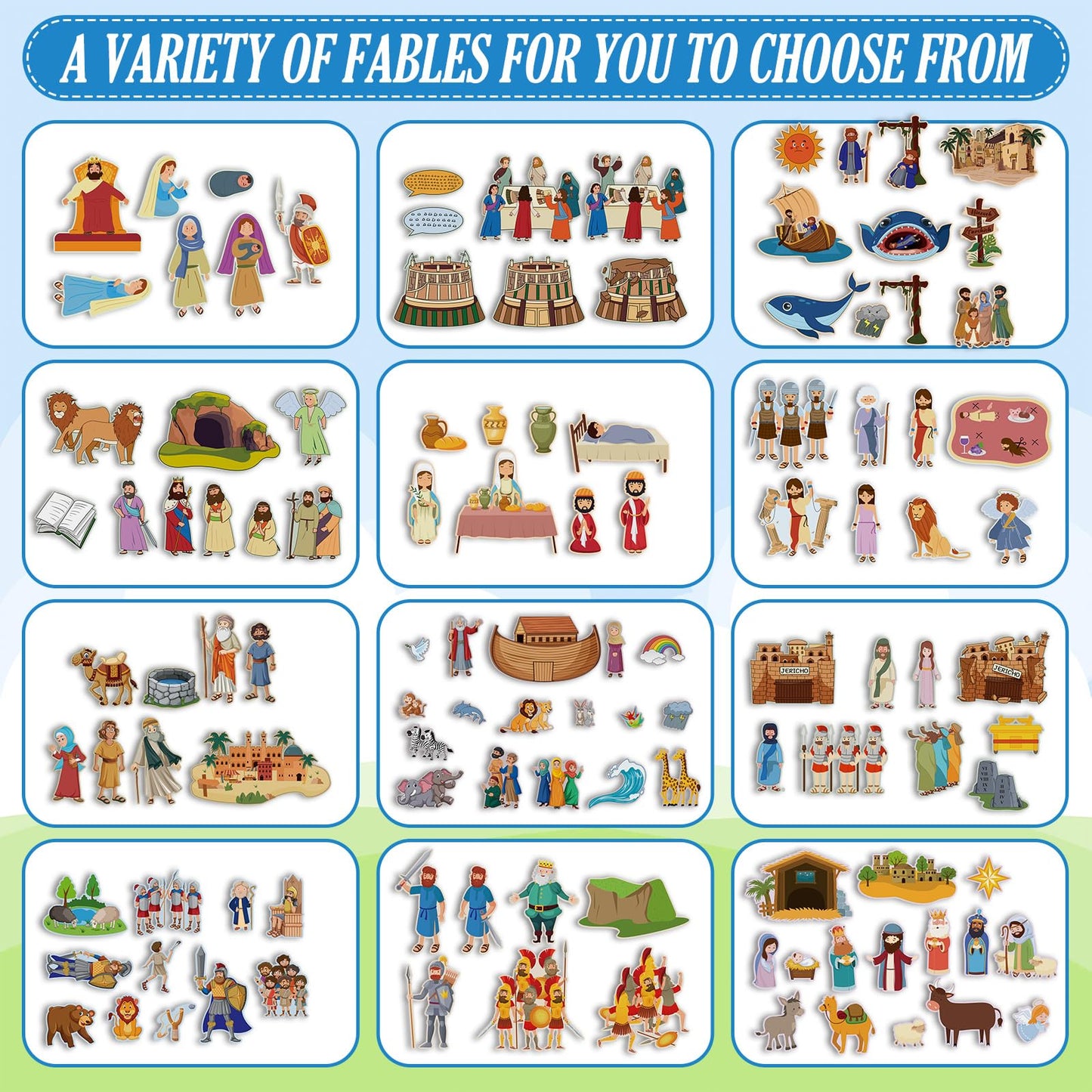 Windkream 13 Pack Felt Board Bible Stories Set – 165 Felt Pieces, 12 Story Sets with Storage Binders