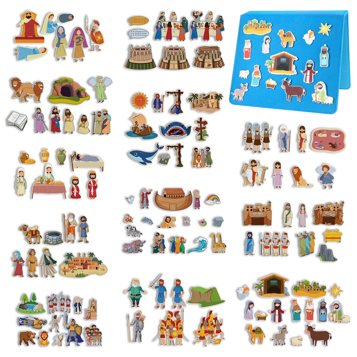 Windkream 13 Pack Felt Board Bible Stories Set – 165 Felt Pieces, 12 Story Sets with Storage Binders