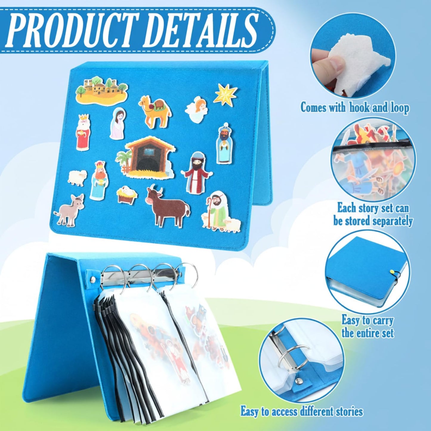 Windkream 13 Pack Felt Board Bible Stories Set – 165 Felt Pieces, 12 Story Sets with Storage Binders